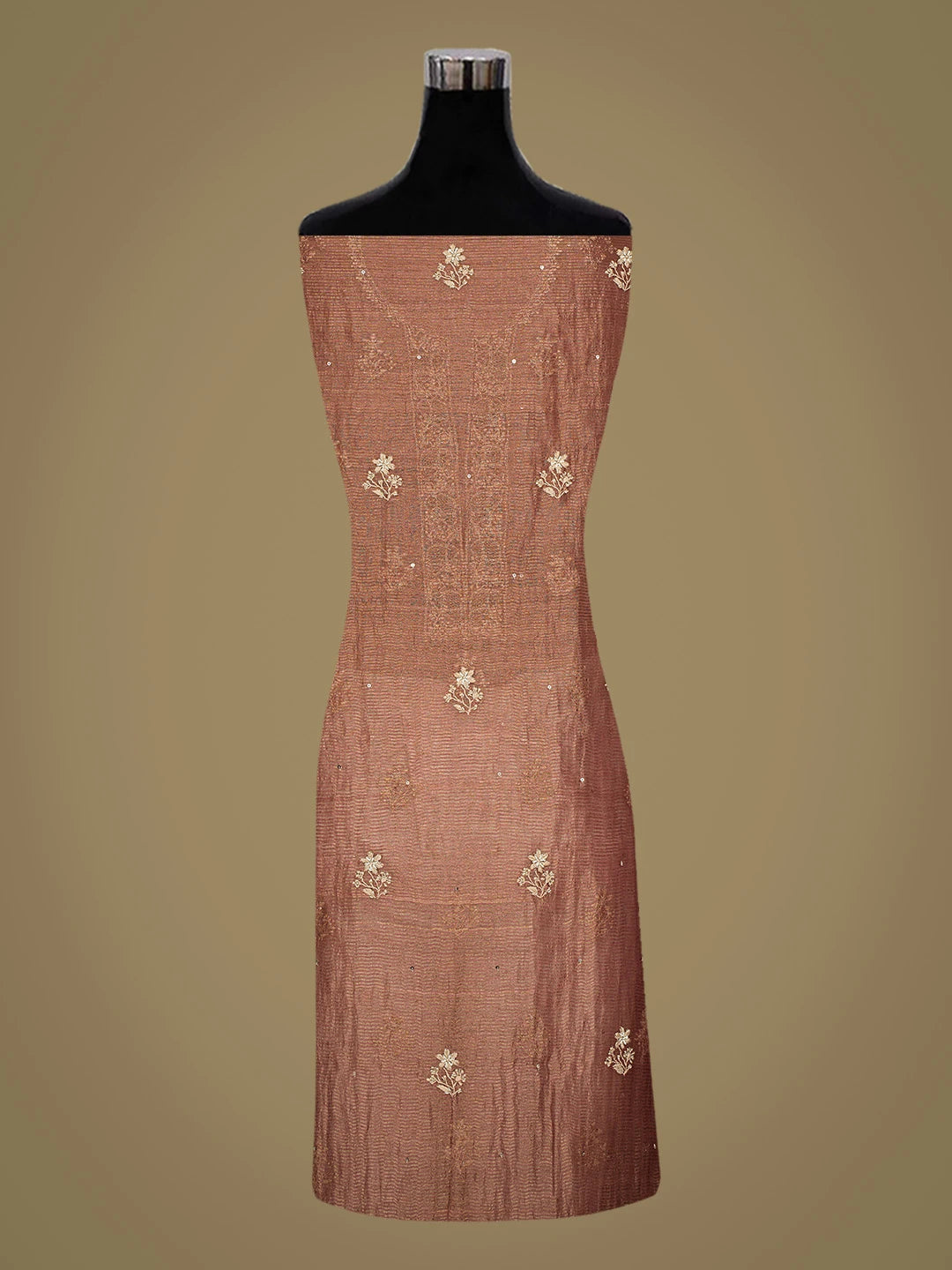 Ada Hand Embroidered Brown Tissue Lucknowi Chikankari Unstitched Kurta Dupatta Set With Cutdana Work 01A719167