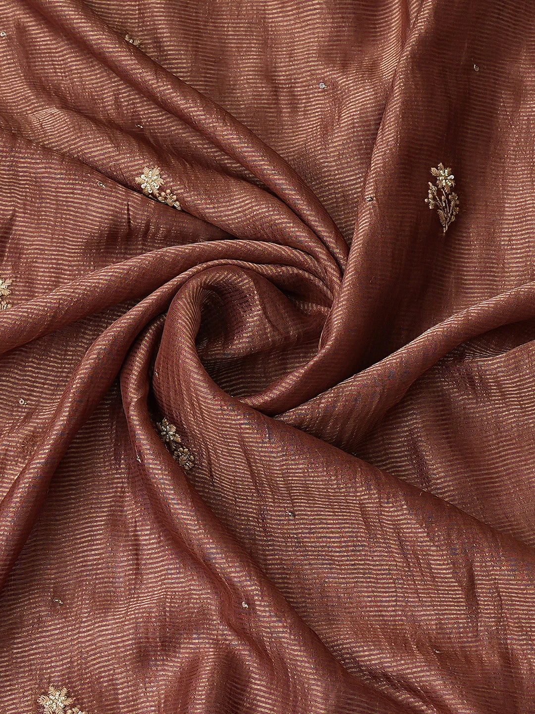 Ada Hand Embroidered Brown Tissue Lucknowi Chikankari Unstitched Kurta Dupatta Set With Cutdana Work 01A719167