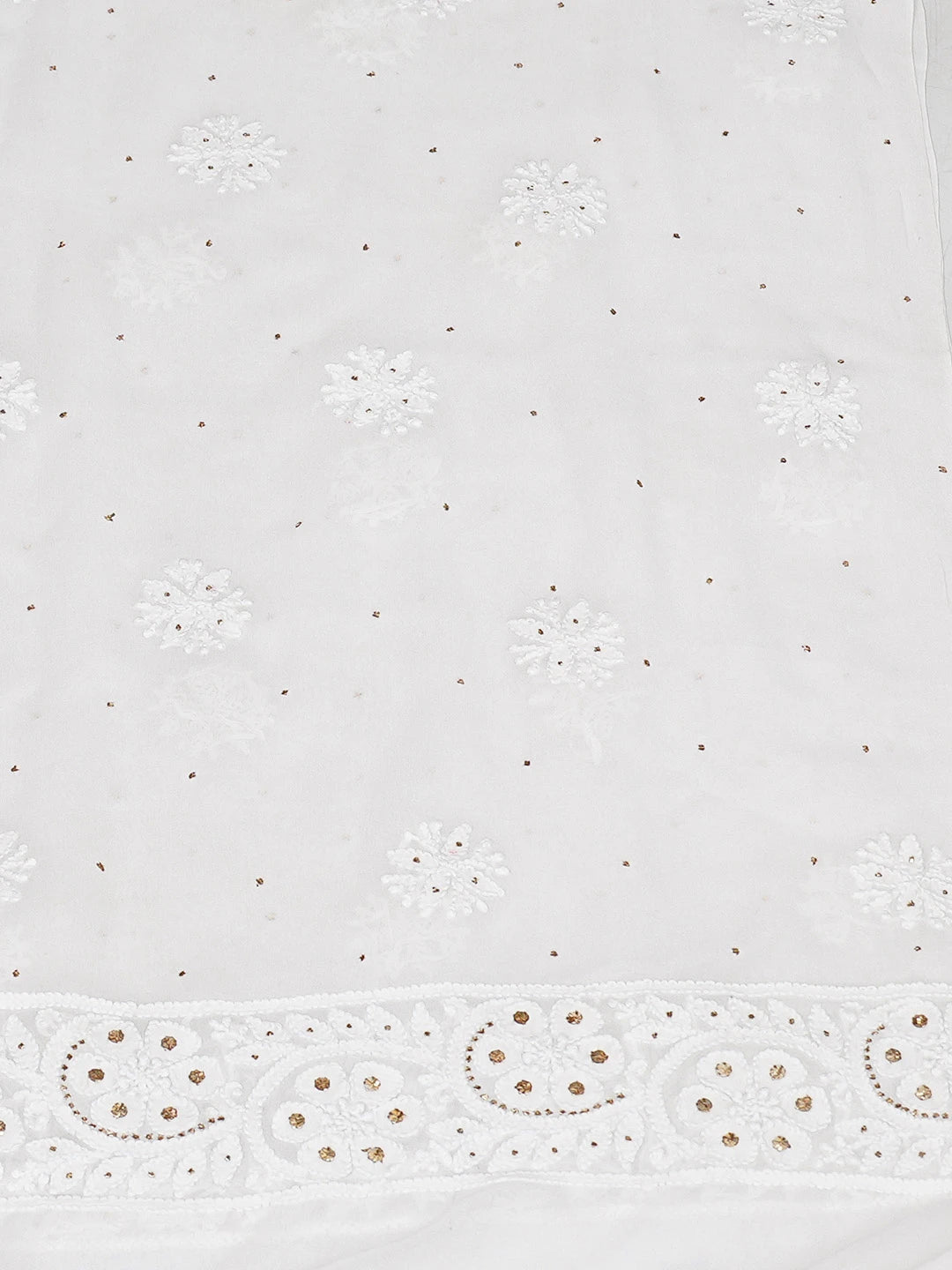 Ada Hand Embroidered White Viscose Georgette Lucknowi Chikankari Unstitched Kurta Dupatta Set With Muqaish Work 01A807824