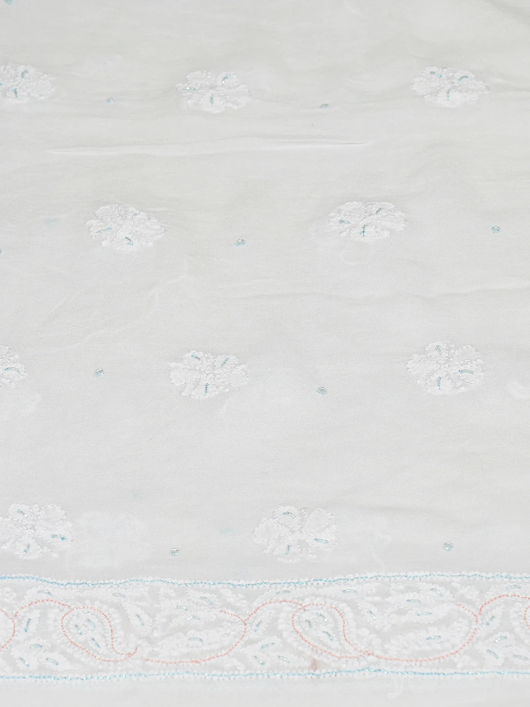 Ada Hand Embroidered White Viscose Georgette Lucknowi Chikankari Unstitched Kurta Dupatta Set With Cutdana Work 01A792109