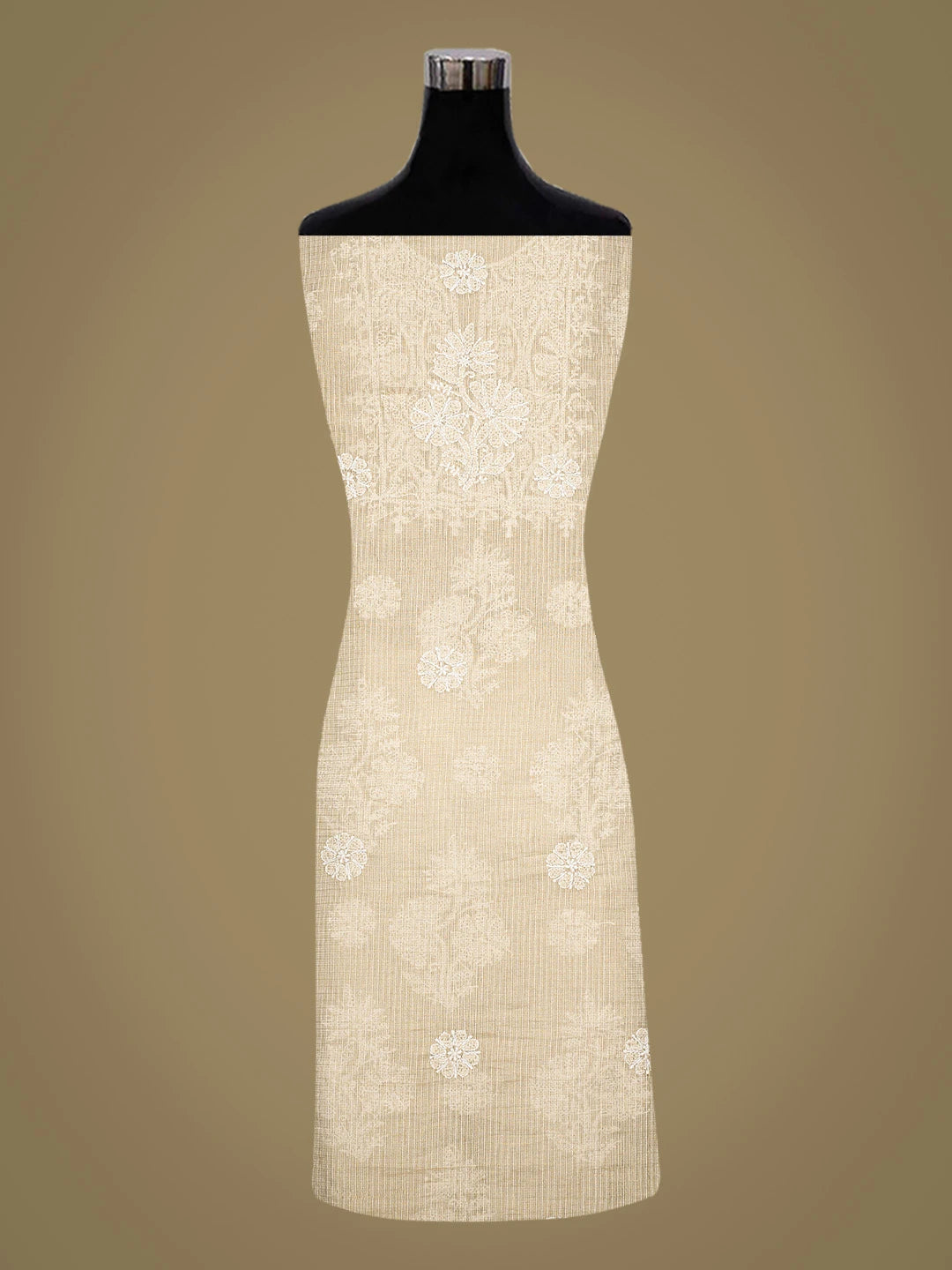 Ada Hand Embroidered Fawn Kota Lucknowi Chikankari Unstitched Kurta Dupatta Set 01A795142