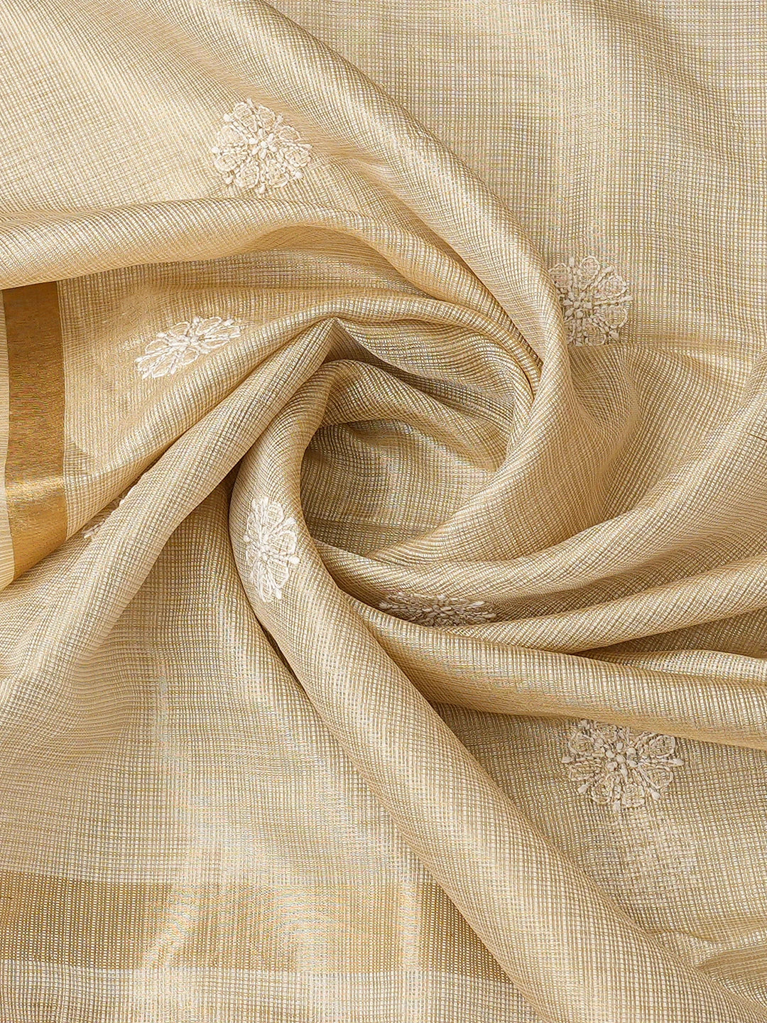 Ada Hand Embroidered Fawn Kota Lucknowi Chikankari Unstitched Kurta Dupatta Set 01A795142