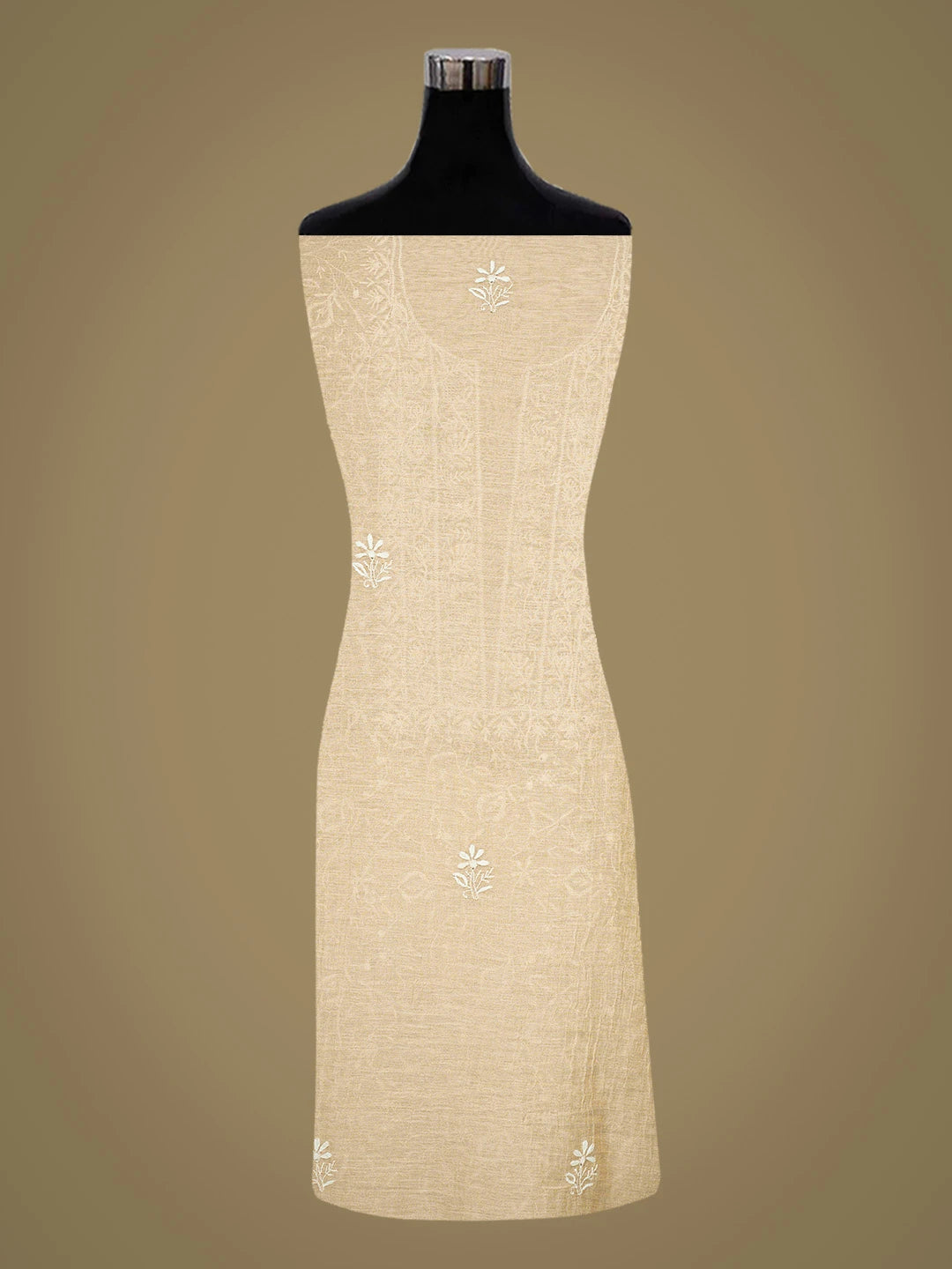 Ada Hand Embroidered Fawn Tissue Lucknowi Chikankari Unstitched Kurta Dupatta Set 01A741701
