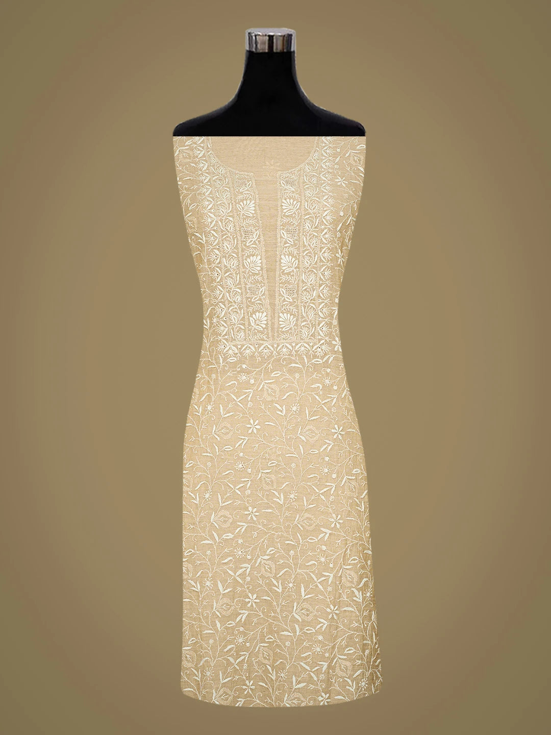 Ada Hand Embroidered Fawn Tissue Lucknowi Chikankari Unstitched Kurta Dupatta Set 01A741701