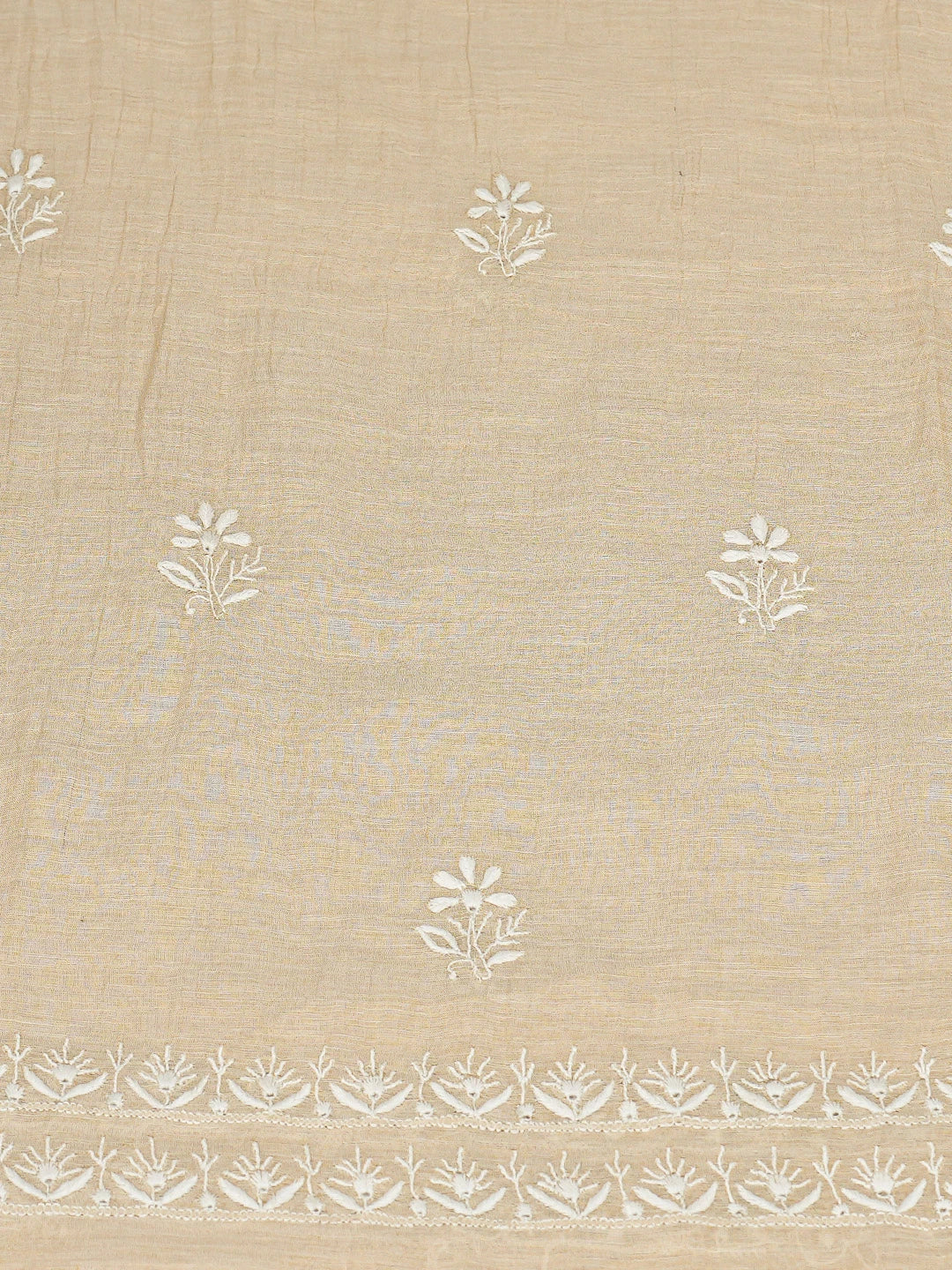 Ada Hand Embroidered Fawn Tissue Lucknowi Chikankari Unstitched Kurta Dupatta Set 01A741701
