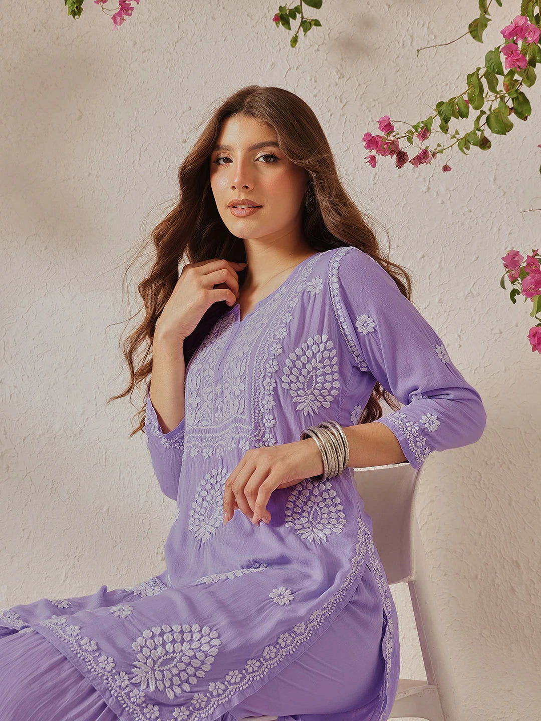 Ada Hand Embroidered Lavender Modal Lucknowi Chikankari Garara Set A811326