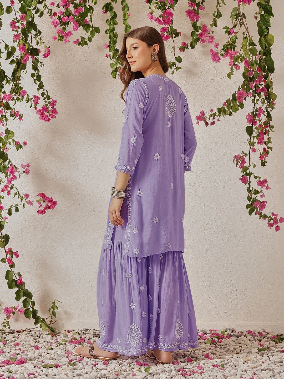 Ada Hand Embroidered Lavender Modal Lucknowi Chikankari Garara Set A811326