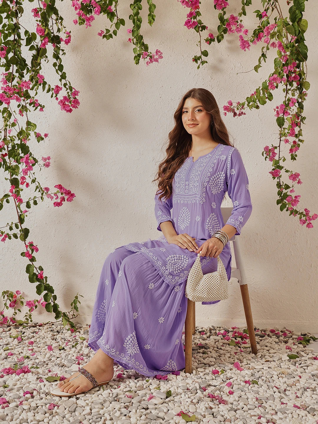 Ada Hand Embroidered Lavender Modal Lucknowi Chikankari Garara Set A811326