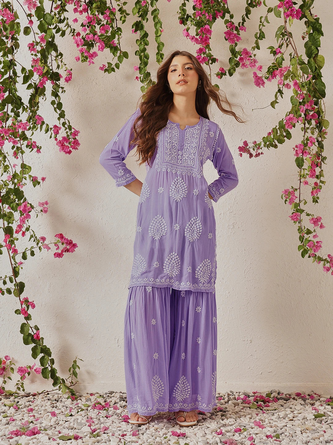 Ada Hand Embroidered Lavender Modal Lucknowi Chikankari Garara Set A811326