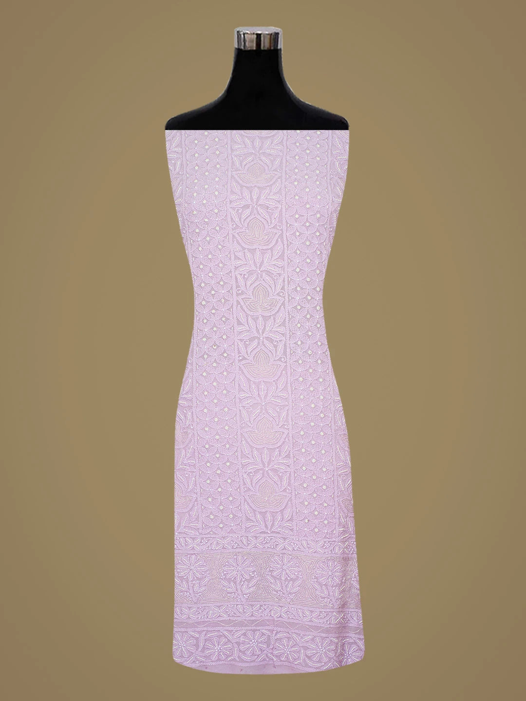 Ada Hand Embroidered Lavender Viscose Georgette Lucknowi Chikankari Unstitched Kurta Dupatta Set With Pearl Work 01A782546