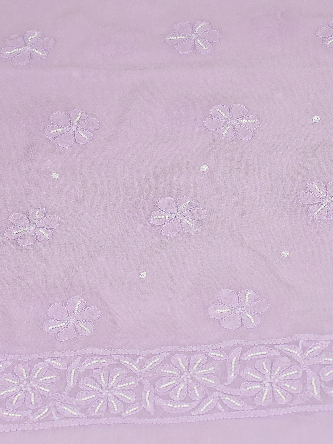 Ada Hand Embroidered Lavender Viscose Georgette Lucknowi Chikankari Unstitched Kurta Dupatta Set With Pearl Work 01A782546