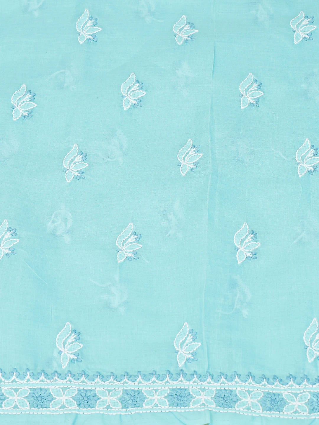 Ada Hand Embroidered Blue Cotton Lucknowi Chikankari Unstitched Suit Piece With Cutdana Work 01A678198