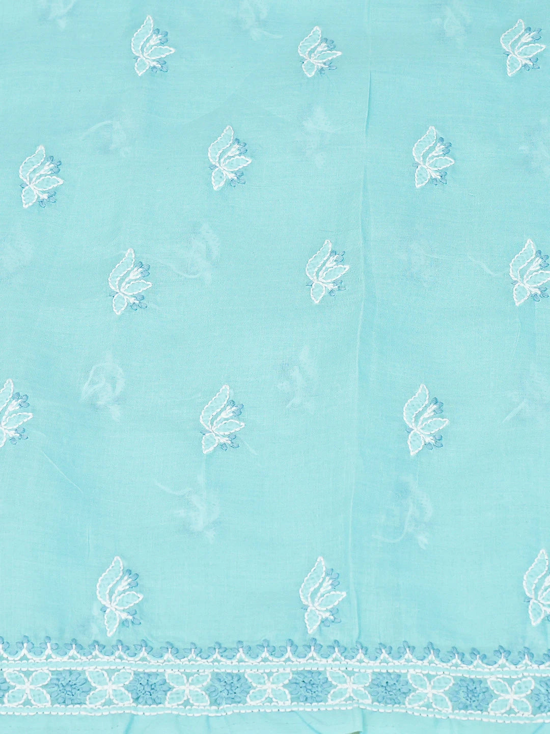 Ada Hand Embroidered Blue Cotton Lucknowi Chikankari Unstitched Suit Piece With Cutdana Work 01A678198