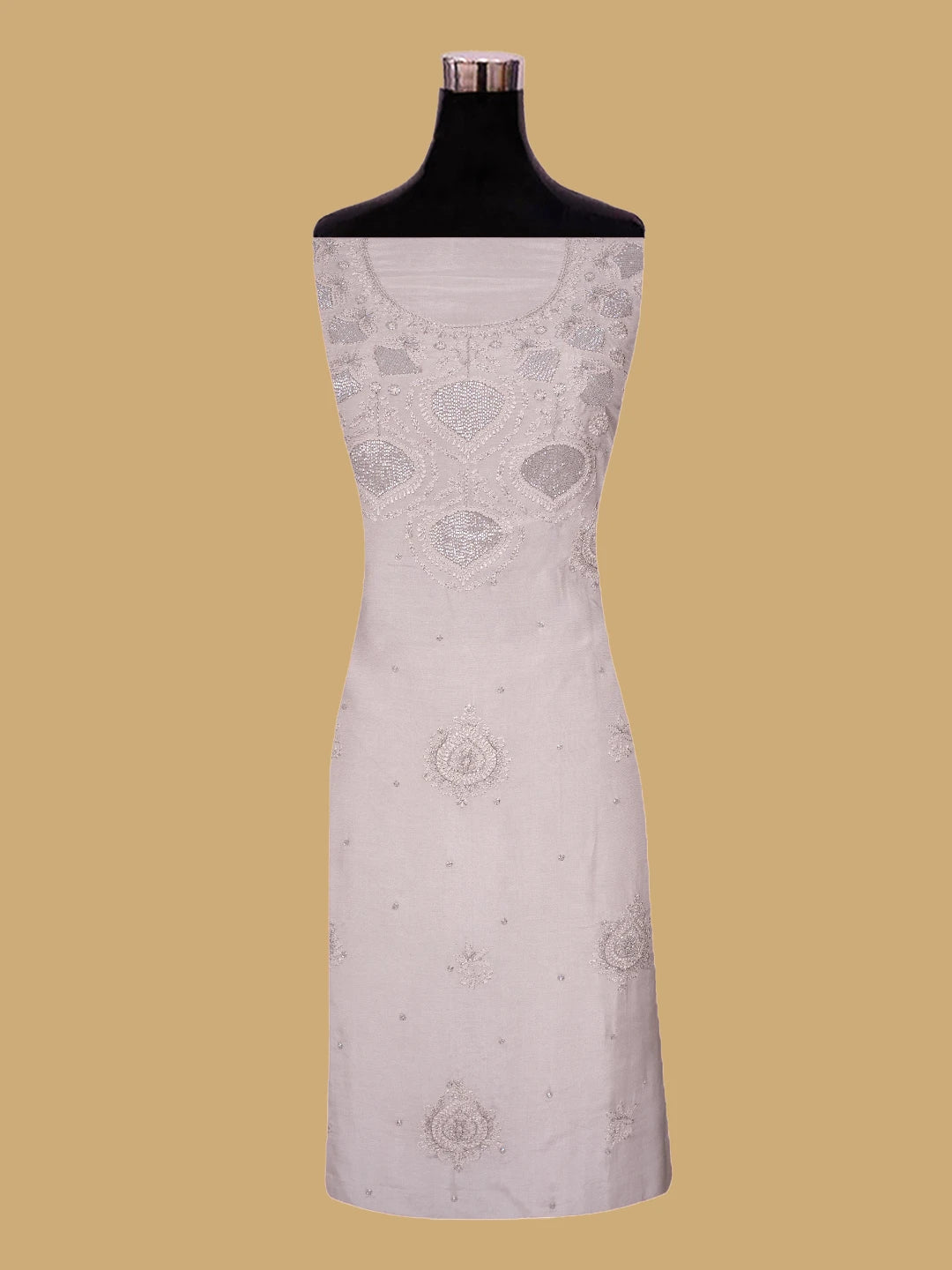 Ada Hand Embroidered Latte Brown Muslin Lucknowi Chikankari Unstitched Suit Piece With Cutdana Work 01A814902
