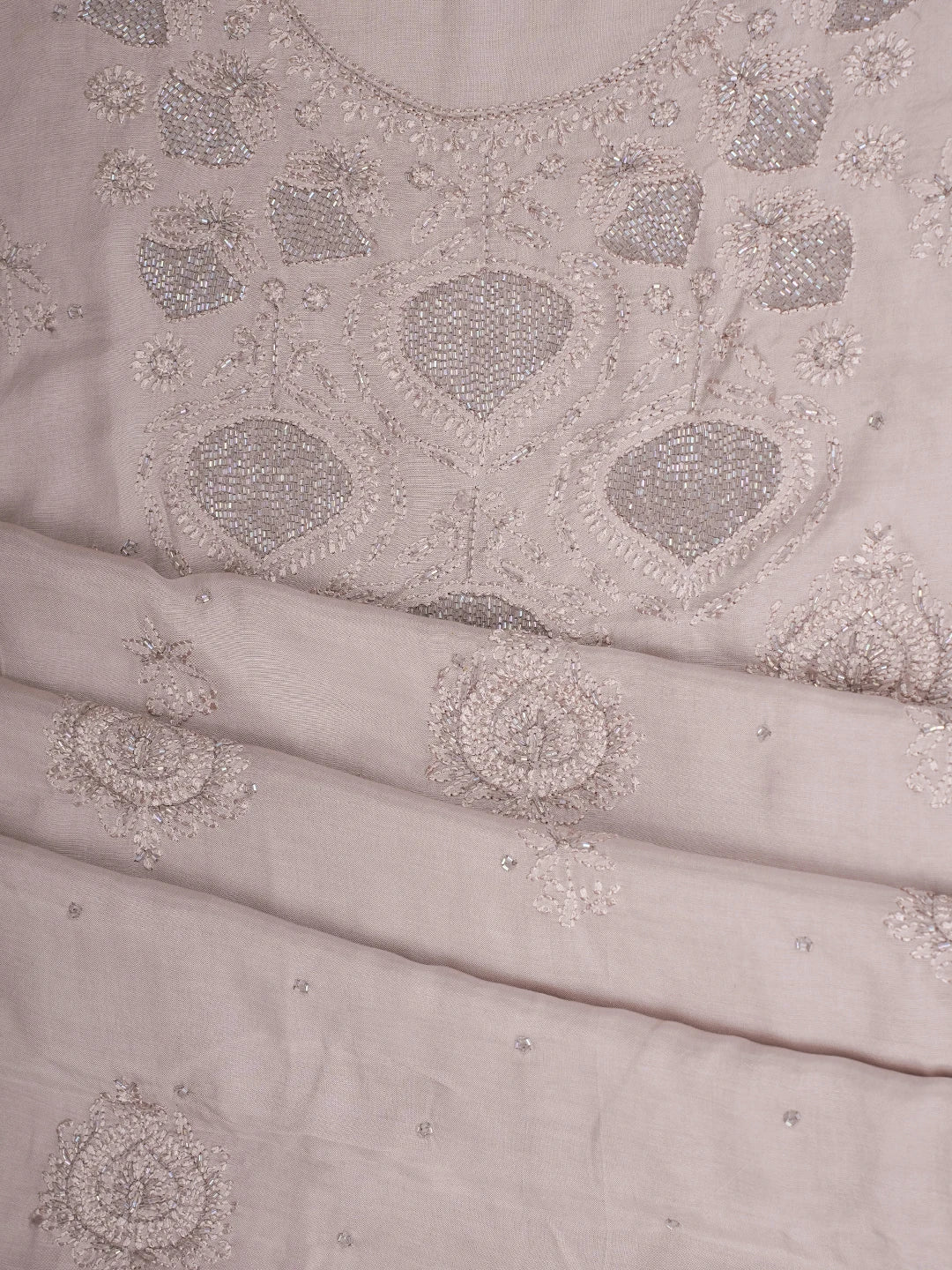 Ada Hand Embroidered Latte Brown Muslin Lucknowi Chikankari Unstitched Suit Piece With Cutdana Work 01A814902