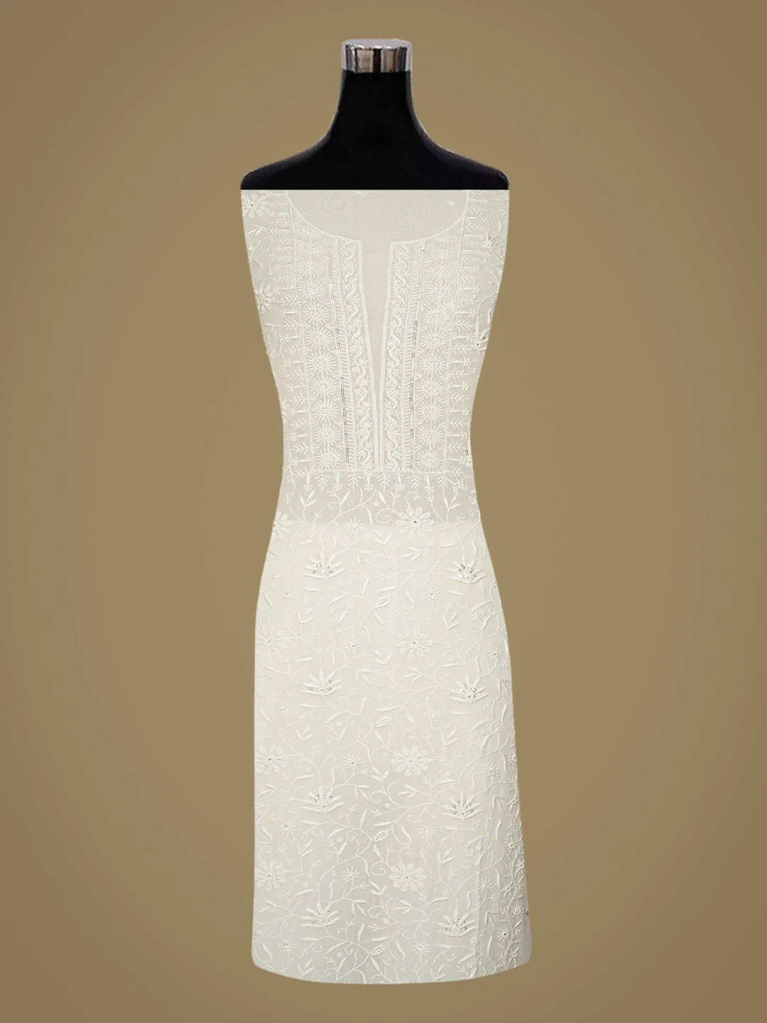 Ada Hand Embroidered White Viscose Georgette Lucknowi Chikankari Unstitched Kurta Dupatta Set With Pearl Work 01A654005