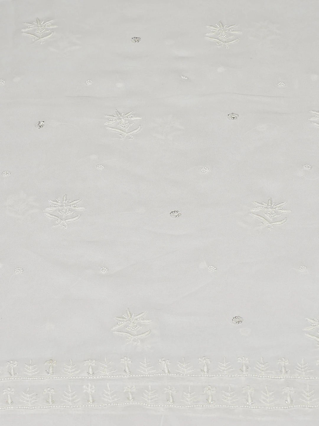 Ada Hand Embroidered White Viscose Georgette Lucknowi Chikankari Unstitched Kurta Dupatta Set With Pearl Work 01A654005