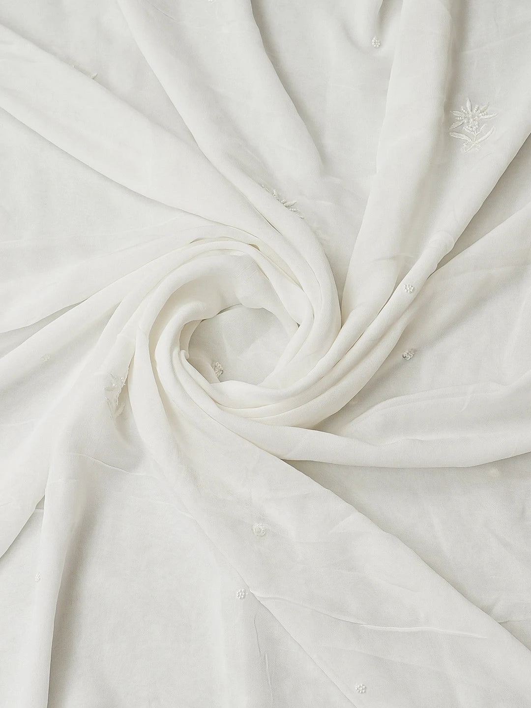 Ada Hand Embroidered White Viscose Georgette Lucknowi Chikankari Unstitched Kurta Dupatta Set With Pearl Work 01A654005