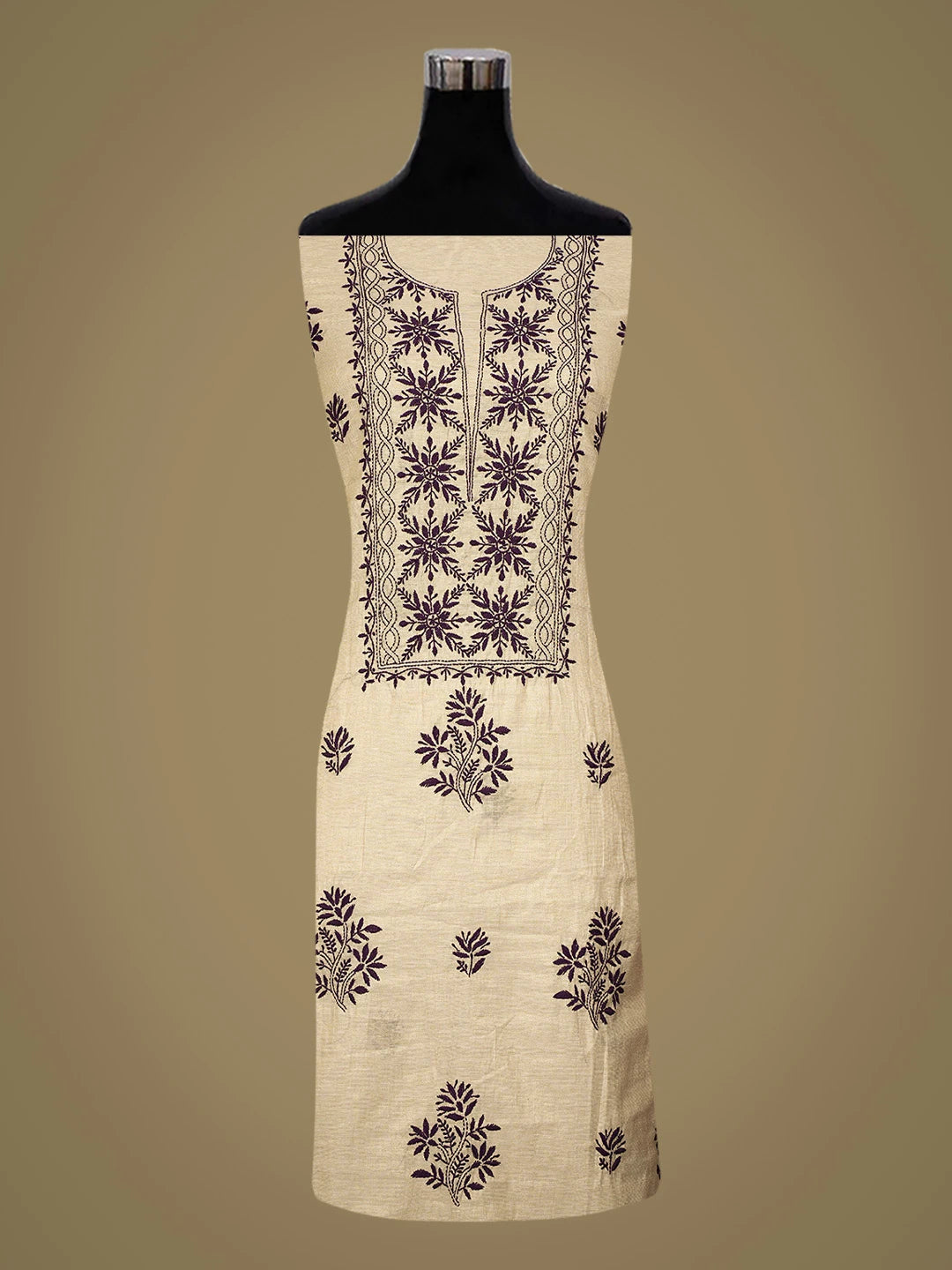 Ada Hand Embroidered Fawn Tissue Lucknowi Chikankari Unstitched Kurta Dupatta Set 01A809541