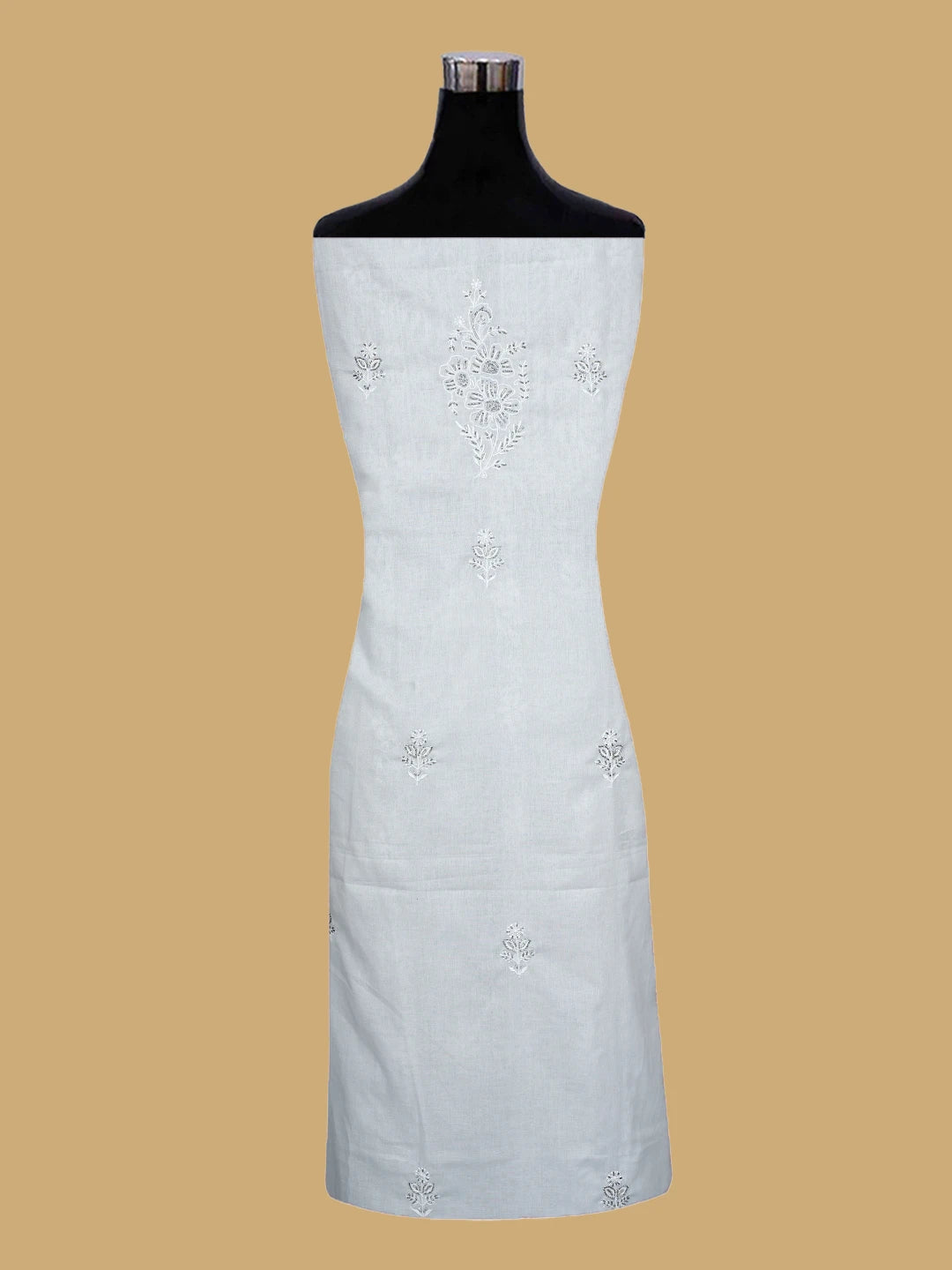 Ada Hand Embroidered Grey Cotton Lucknowi Chikankari Unstitched Suit Piece With Cutdana Work 01A646074