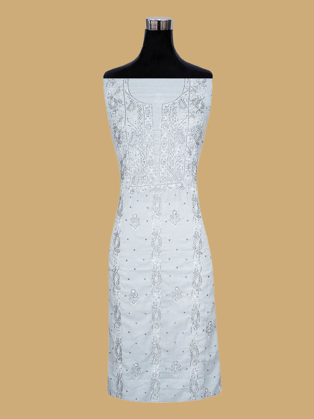 Ada Hand Embroidered Grey Cotton Lucknowi Chikankari Unstitched Suit Piece With Cutdana Work 01A646074