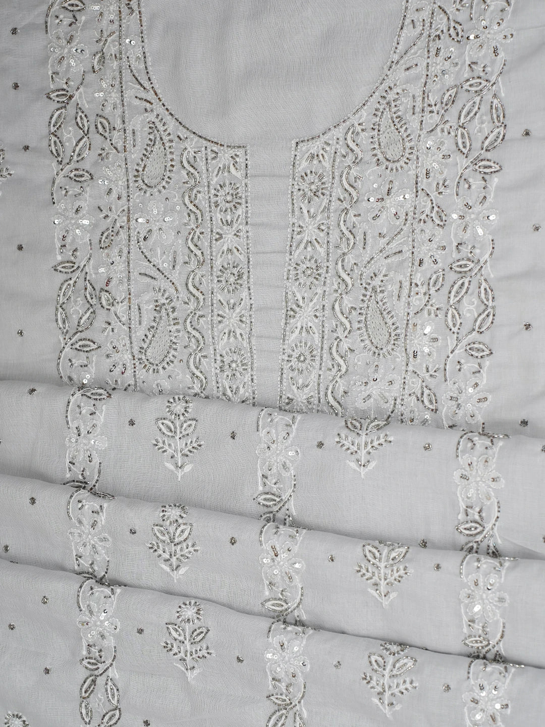 Ada Hand Embroidered Grey Cotton Lucknowi Chikankari Unstitched Suit Piece With Cutdana Work 01A646074
