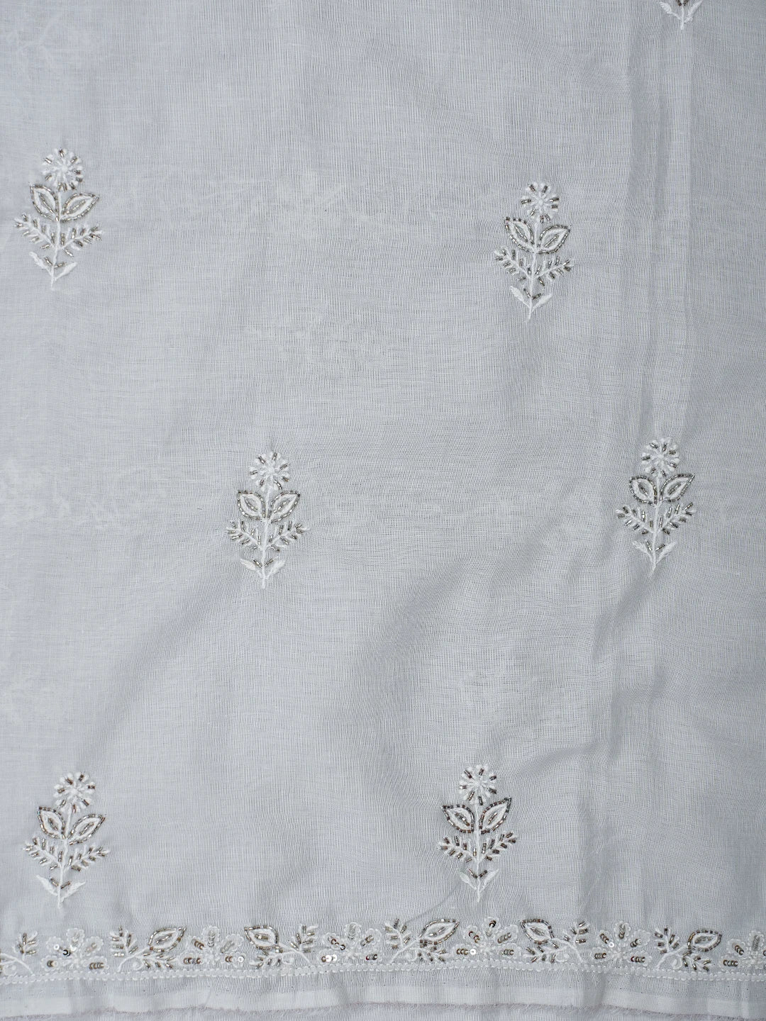 Ada Hand Embroidered Grey Cotton Lucknowi Chikankari Unstitched Suit Piece With Cutdana Work 01A646074