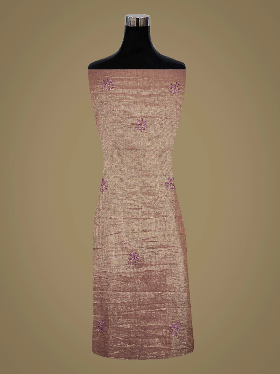Ada Hand Embroidered Wine Tissue Lucknowi Chikankari Unstitched Kurta Dupatta Set 01A788931