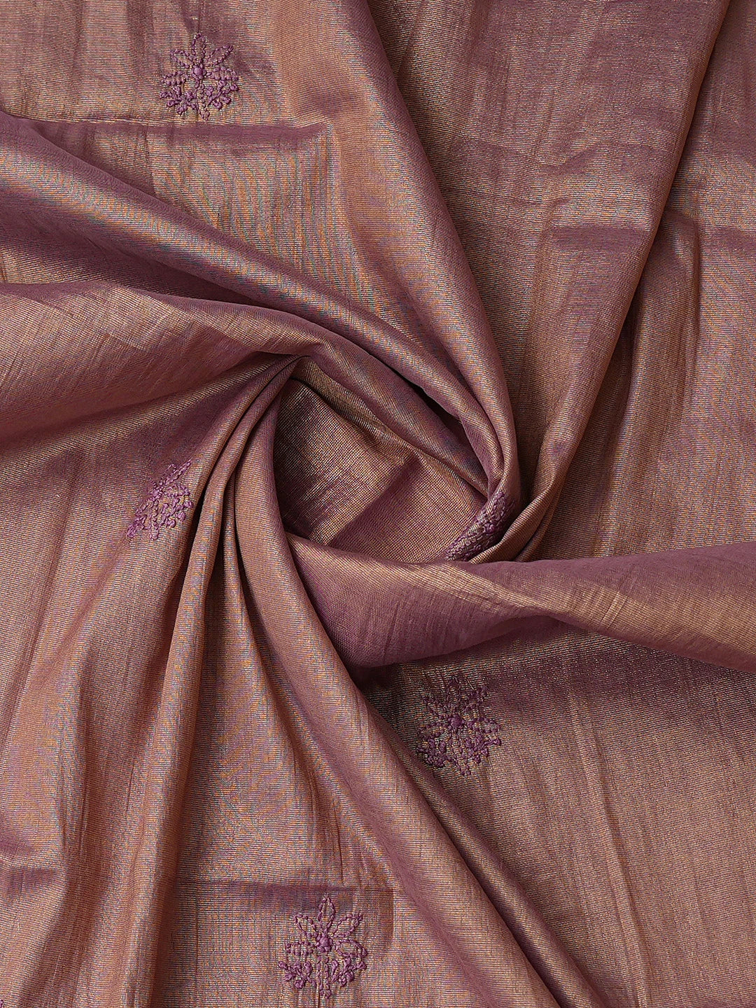 Ada Hand Embroidered Wine Tissue Lucknowi Chikankari Unstitched Kurta Dupatta Set 01A788931