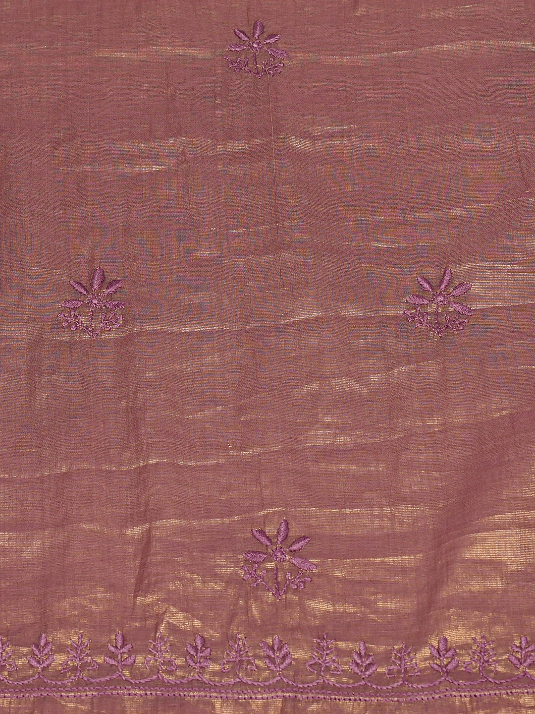 Ada Hand Embroidered Wine Tissue Lucknowi Chikankari Unstitched Kurta Dupatta Set 01A788931