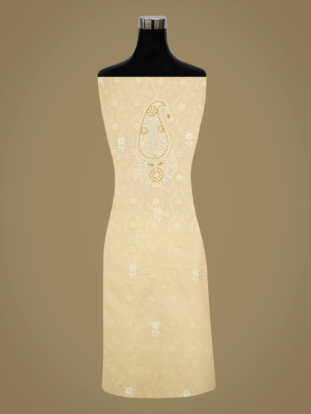 Ada Hand Embroidered Biscuit Yellow Cotton Lucknowi Chikankari Unstitched Suit Piece With Cutdana Work 01A678214