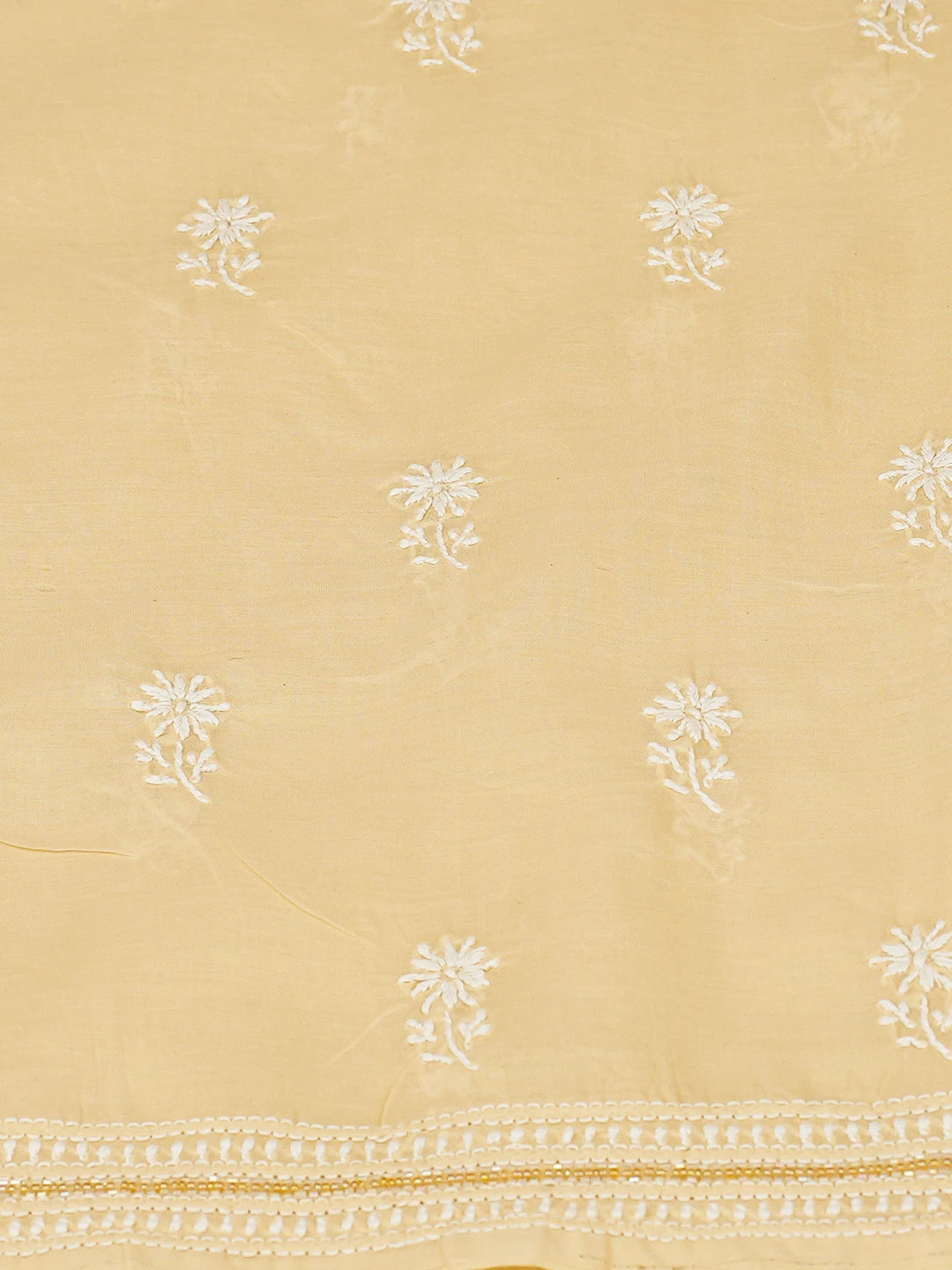 Ada Hand Embroidered Biscuit Yellow Cotton Lucknowi Chikankari Unstitched Suit Piece With Cutdana Work 01A678214