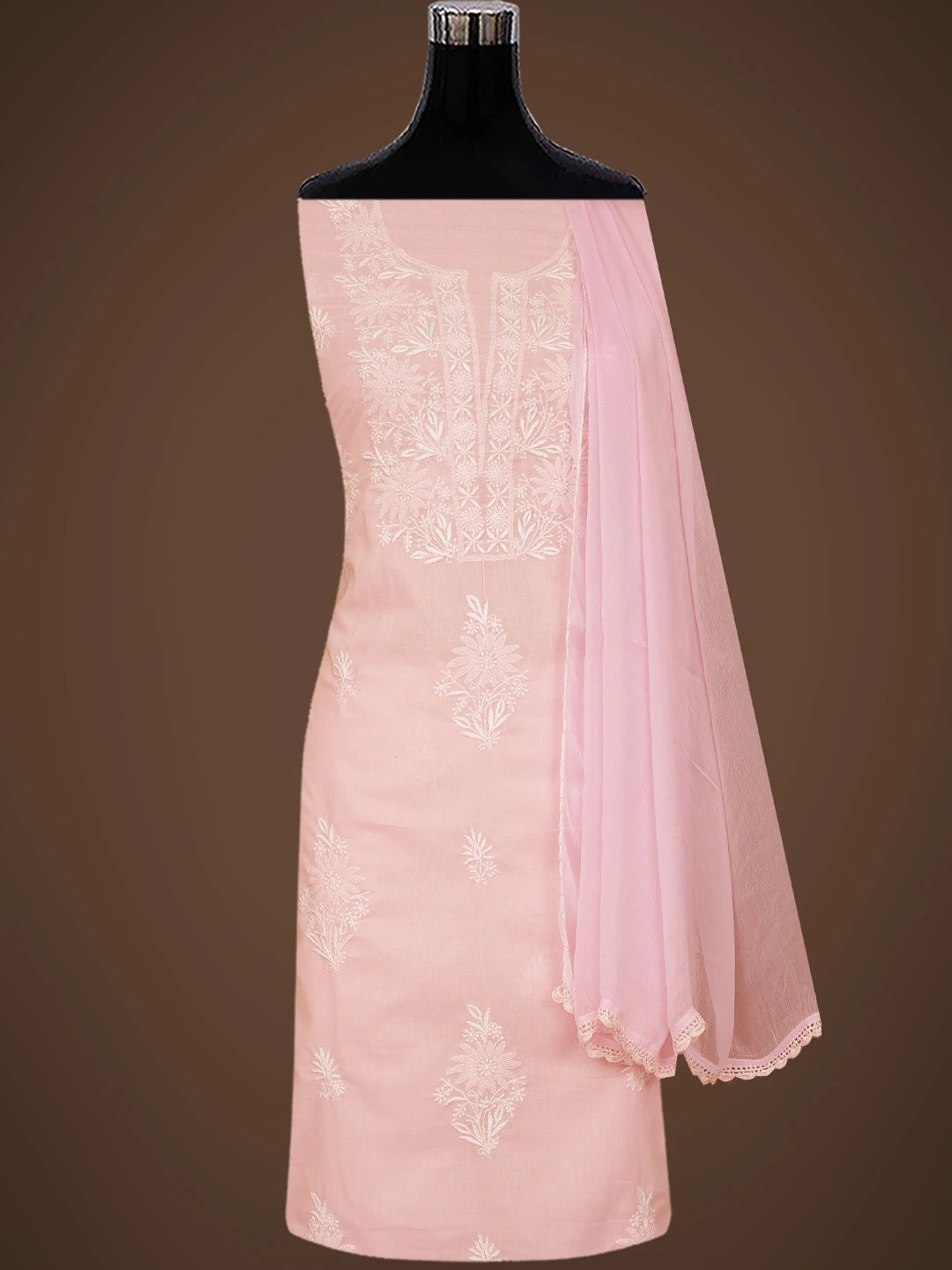 Ada Hand Embroidered Pink Cotton Lucknowi Chikankari Unstitched Suit Piece 01A773533