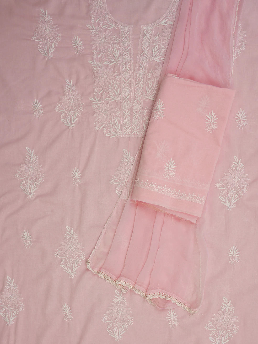 Ada Hand Embroidered Pink Cotton Lucknowi Chikankari Unstitched Suit Piece 01A773533