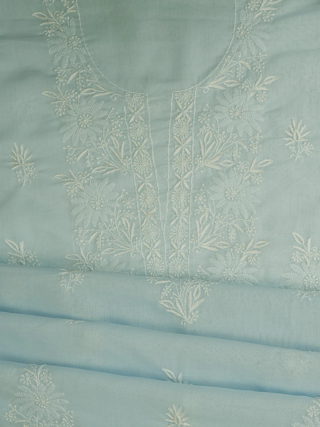 Ada Hand Embroidered Sky Blue Cotton Lucknowi Chikankari Unstitched Suit Piece 01A773562