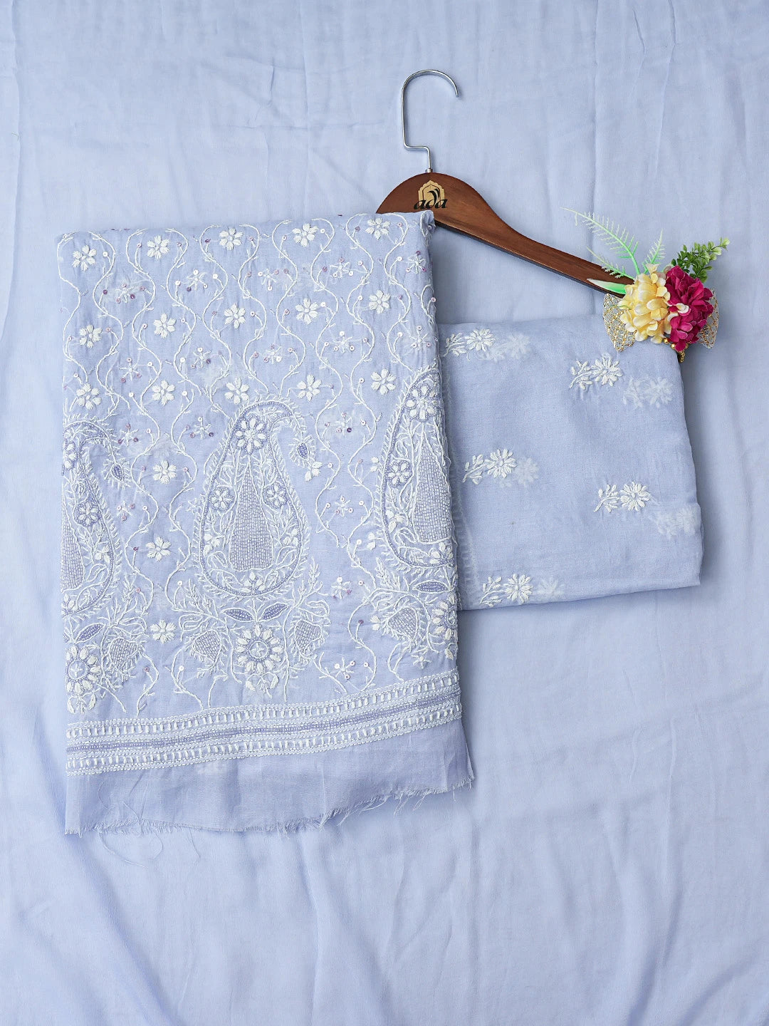 Ada Hand Embroidered Mauve Cotton Lucknowi Chikankari Unstitched Suit Piece With Sequinned Work 01A678191