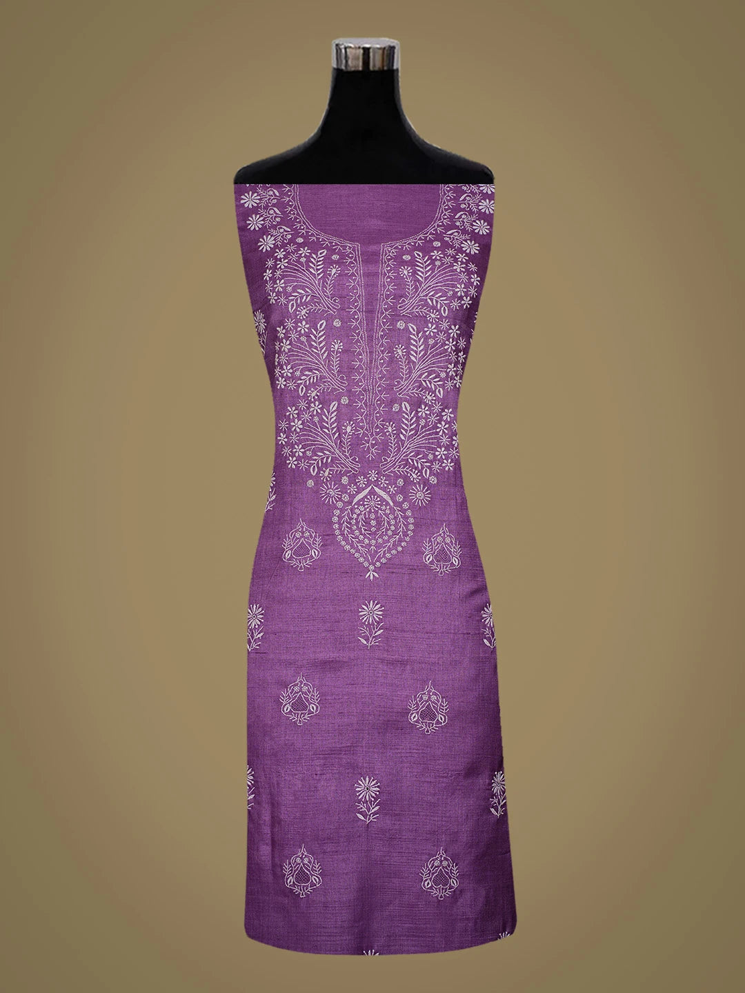 Ada Hand Embroidered Purple Silk Lucknowi Chikankari Unstitched Suit Piece 01A759928