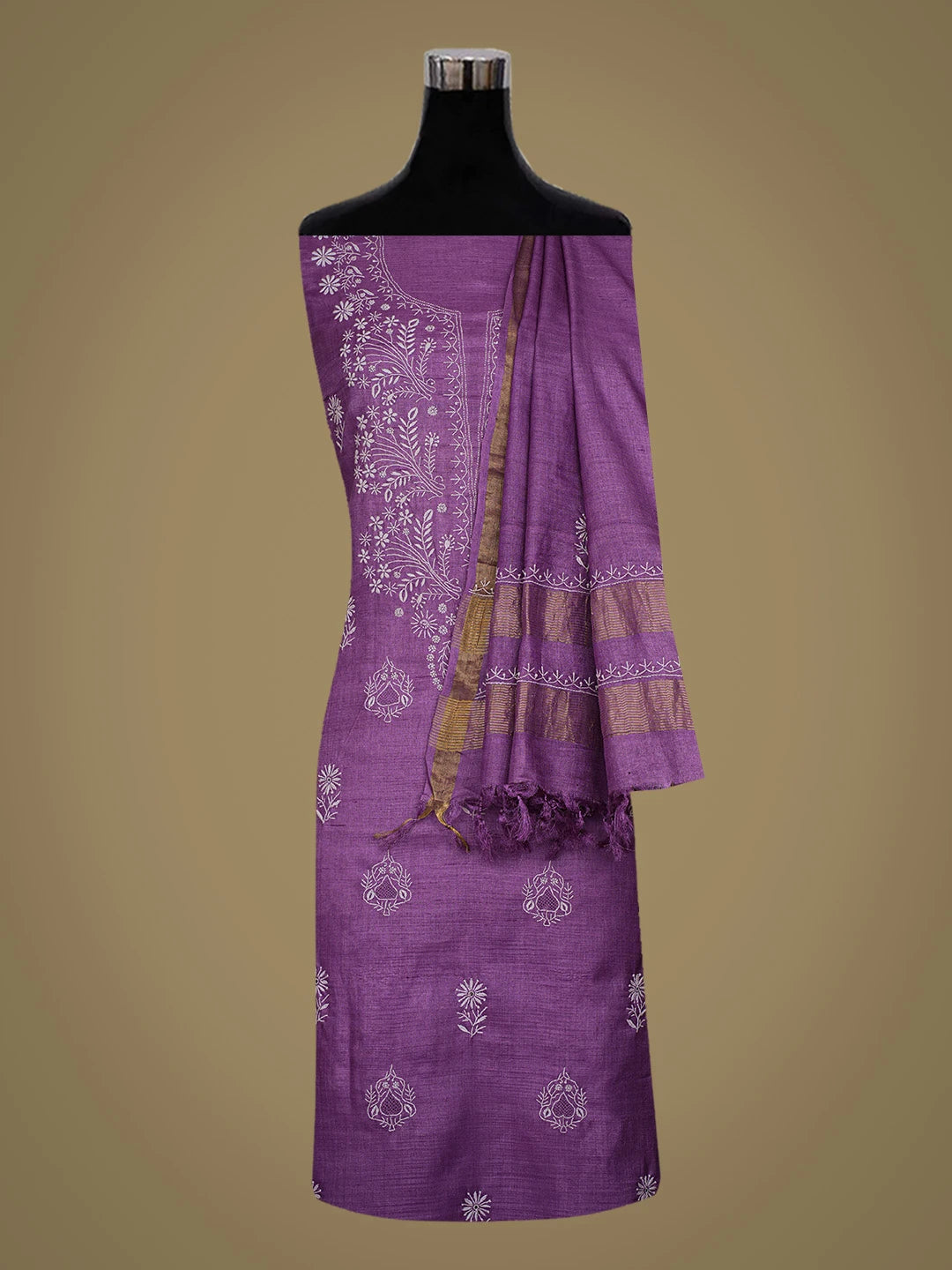 Ada Hand Embroidered Purple Silk Lucknowi Chikankari Unstitched Suit Piece 01A759928