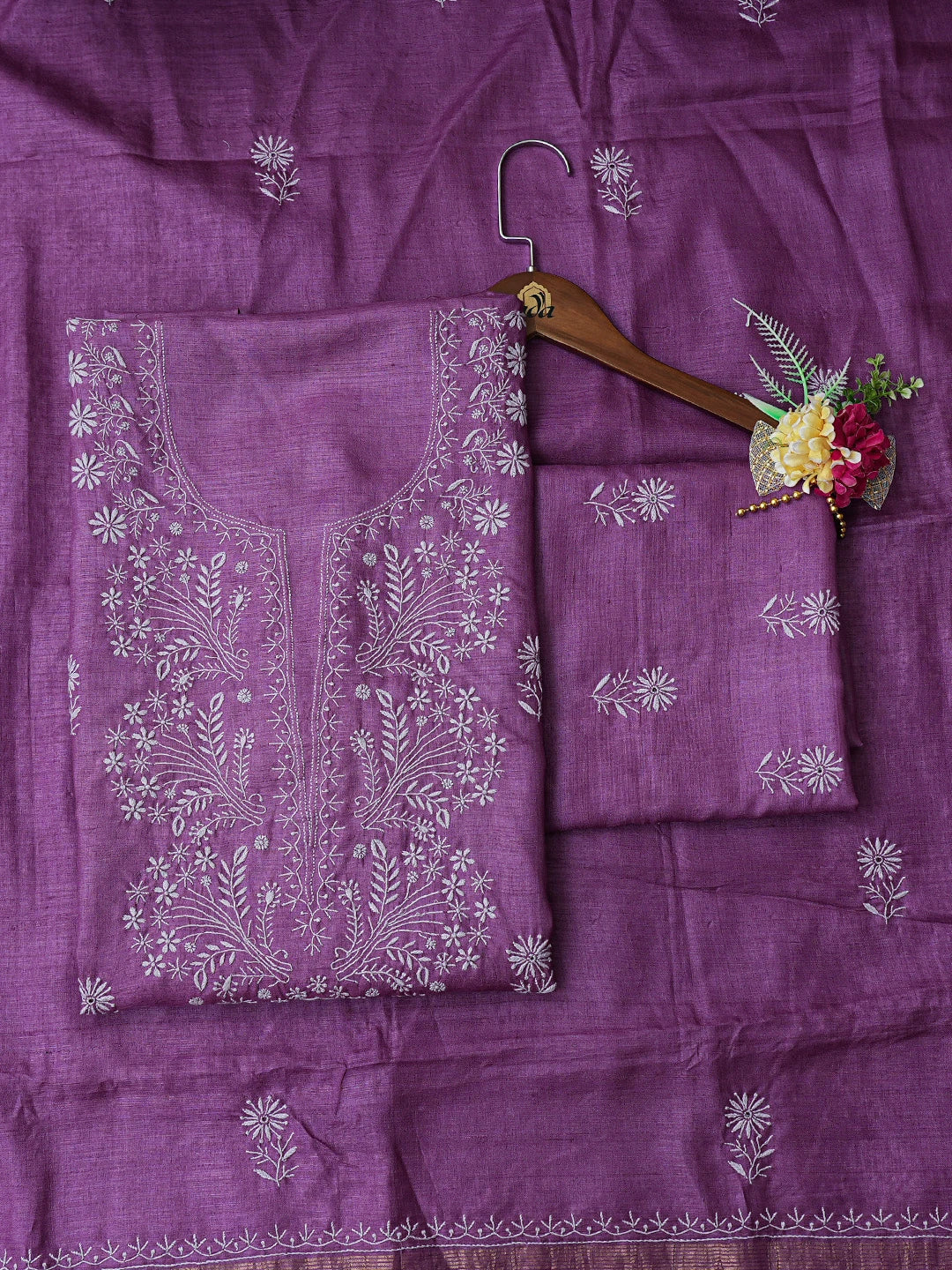 Ada Hand Embroidered Purple Silk Lucknowi Chikankari Unstitched Suit Piece 01A759928
