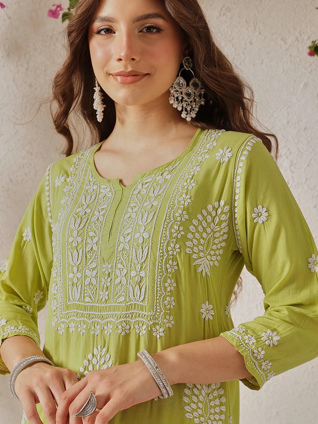 Ada Hand Embroidered Liril Green Modal Lucknowi Chikankari Garara Set A811327
