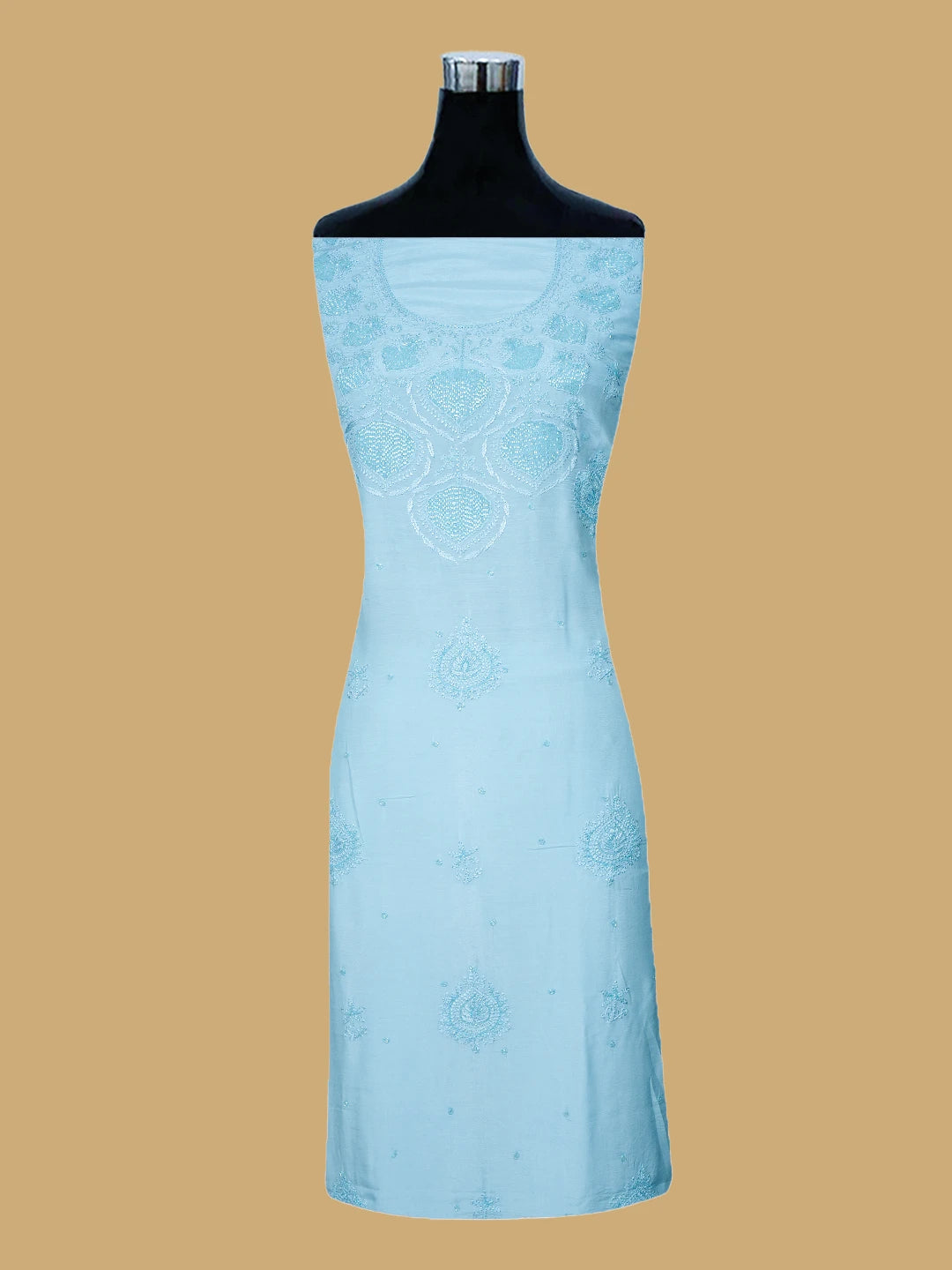 Ada Hand Embroidered Ice Blue Muslin Lucknowi Chikankari Unstitched Suit Piece With Cutdana Work 01A814905