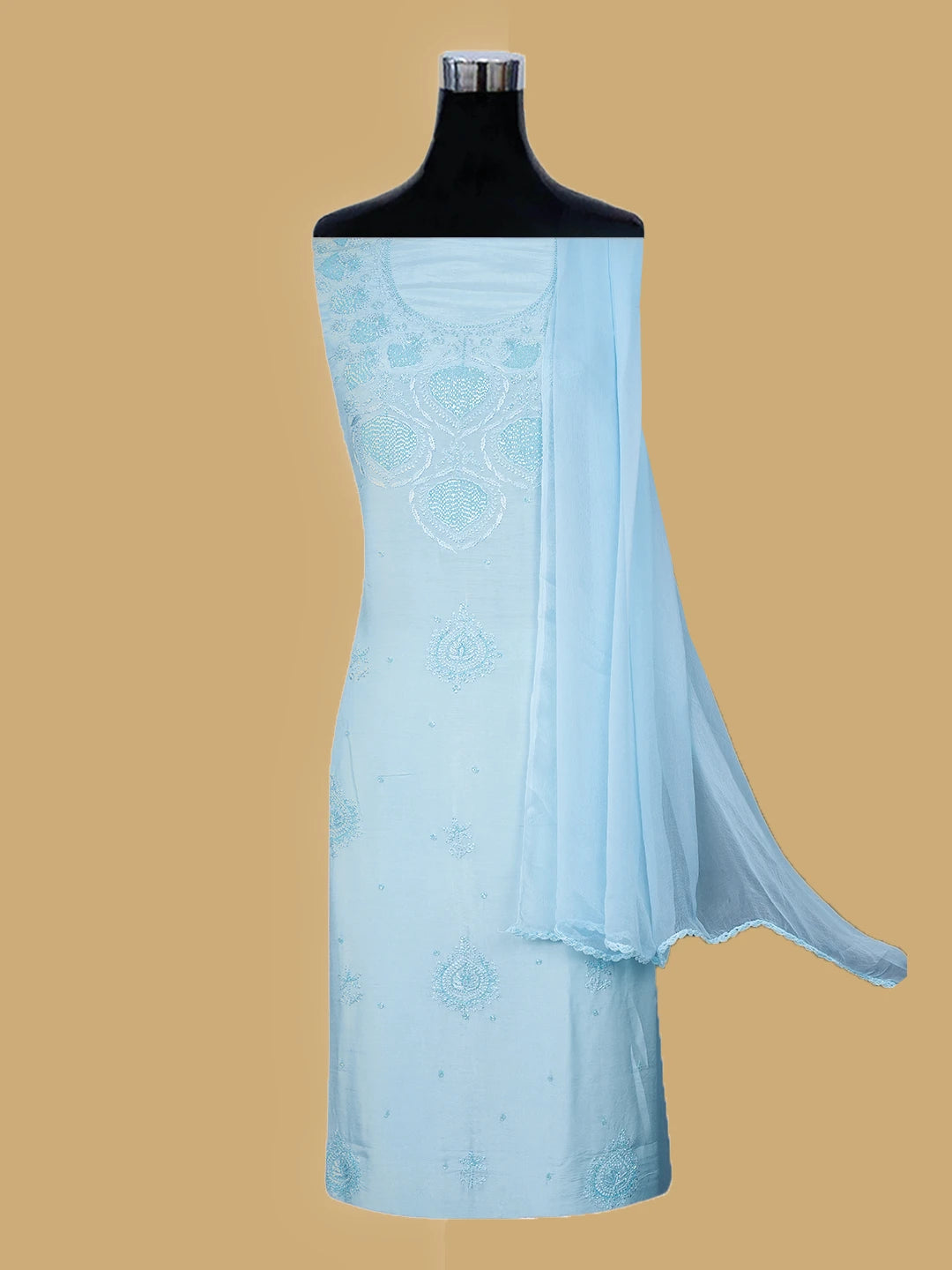 Ada Hand Embroidered Ice Blue Muslin Lucknowi Chikankari Unstitched Suit Piece With Cutdana Work 01A814905