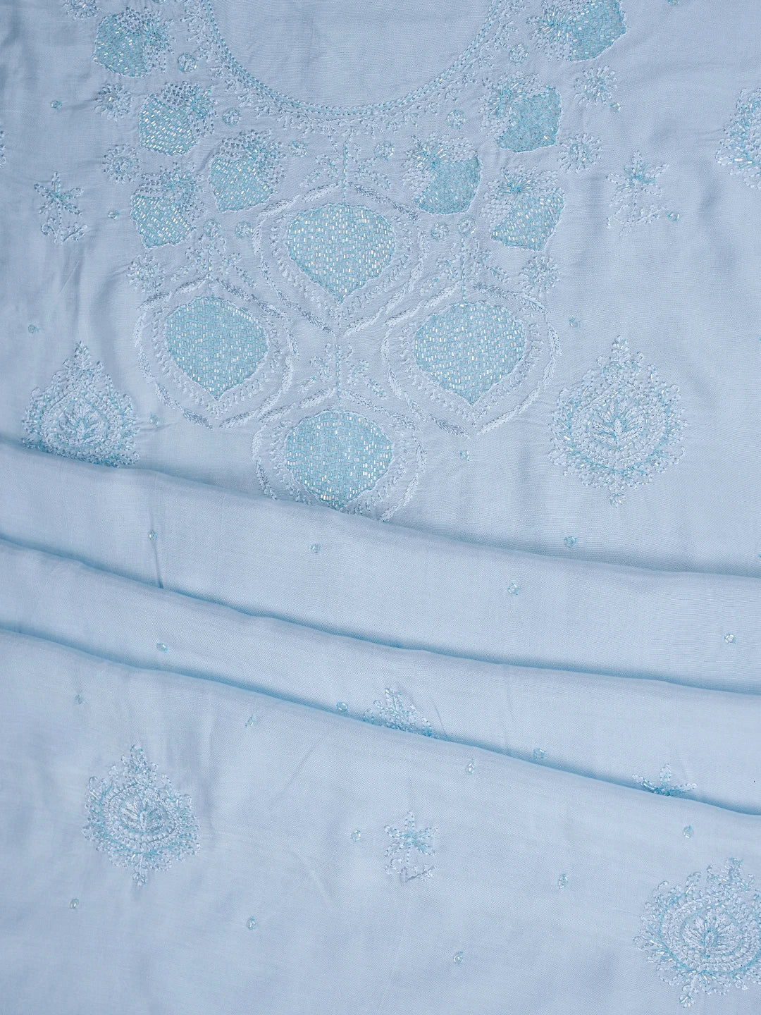 Ada Hand Embroidered Ice Blue Muslin Lucknowi Chikankari Unstitched Suit Piece With Cutdana Work 01A814905