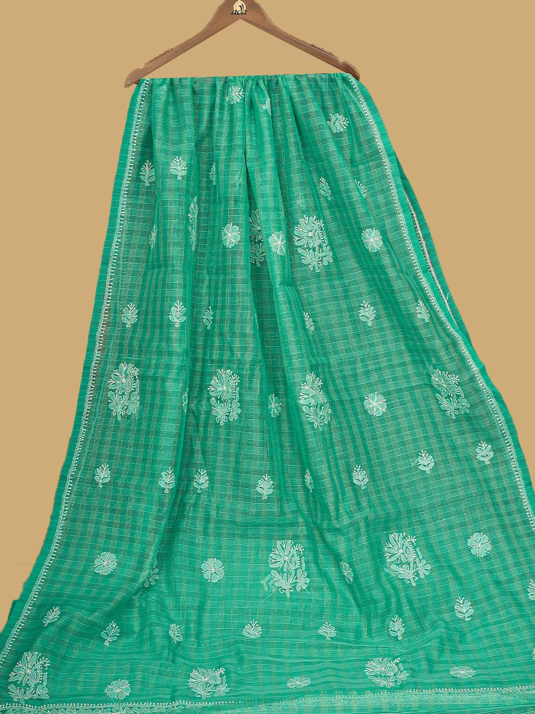 Ada Hand Embroidered Paris Green Super Net Lucknowi Chikankari Saree and Blouse 01A775623