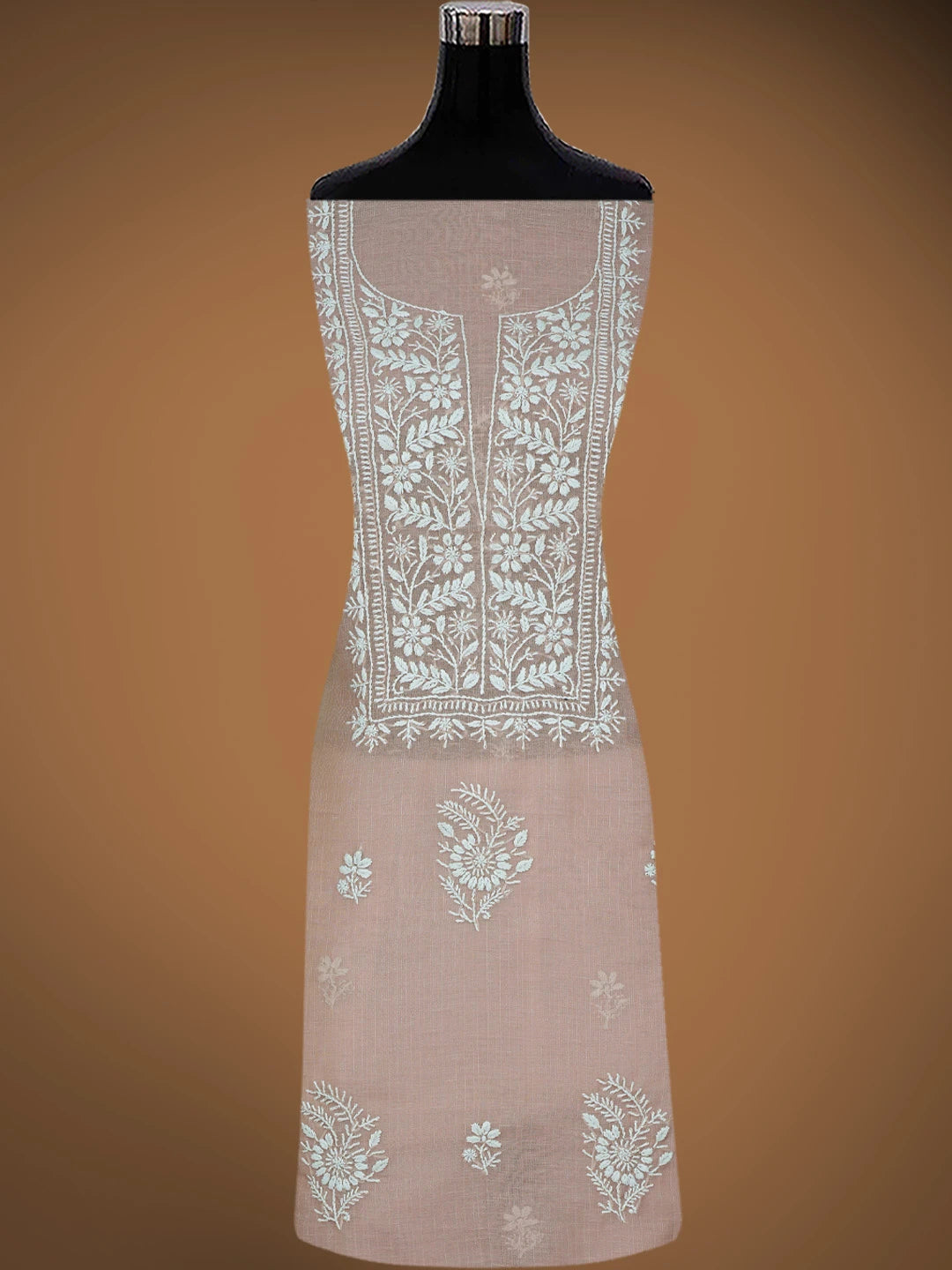 Ada Hand Embroidered Dusty Pink Tissue Lucknowi Chikankari Unstitched Kurta Dupatta Set 01A818308