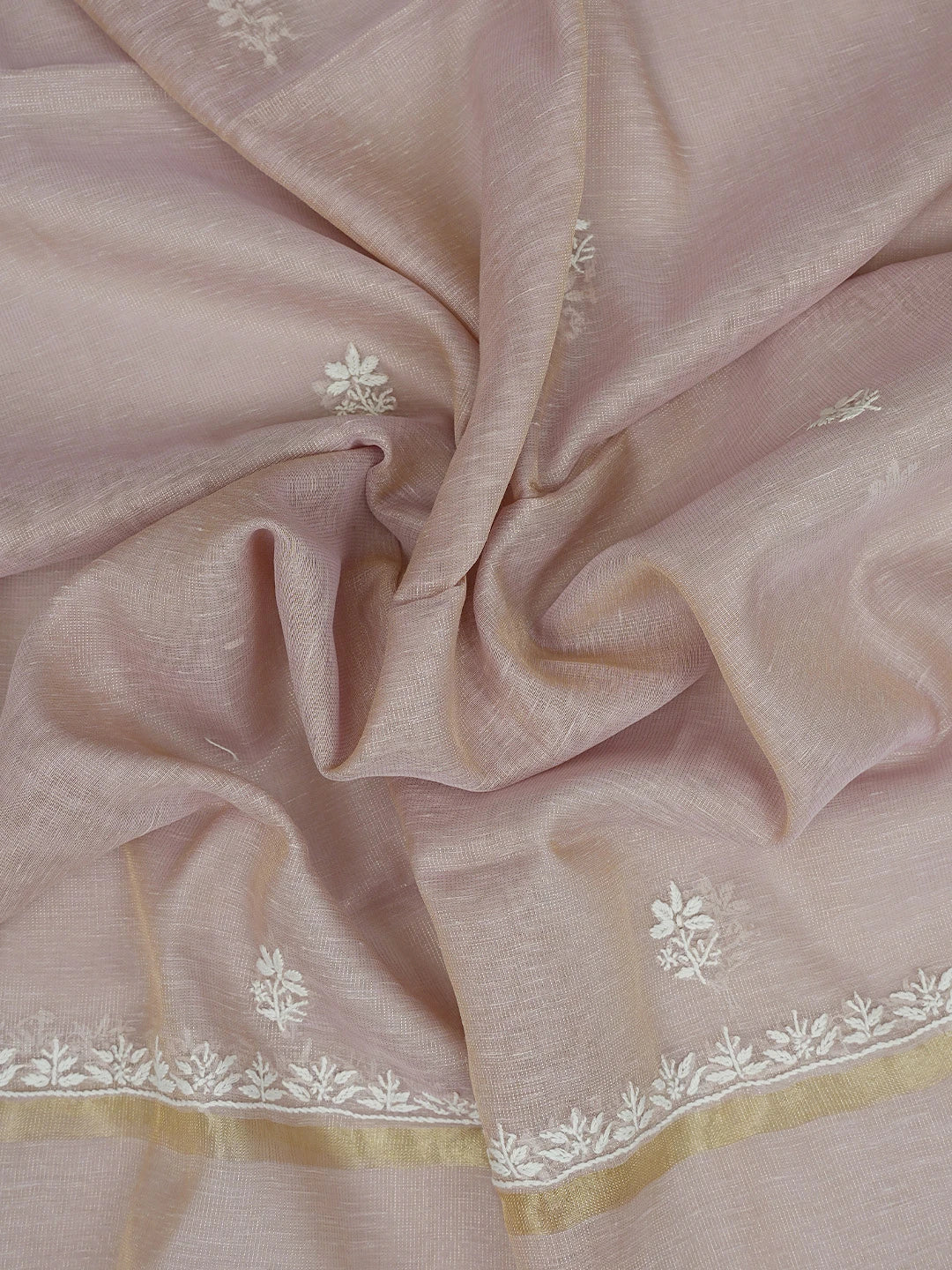 Ada Hand Embroidered Dusty Pink Tissue Lucknowi Chikankari Unstitched Kurta Dupatta Set 01A818308