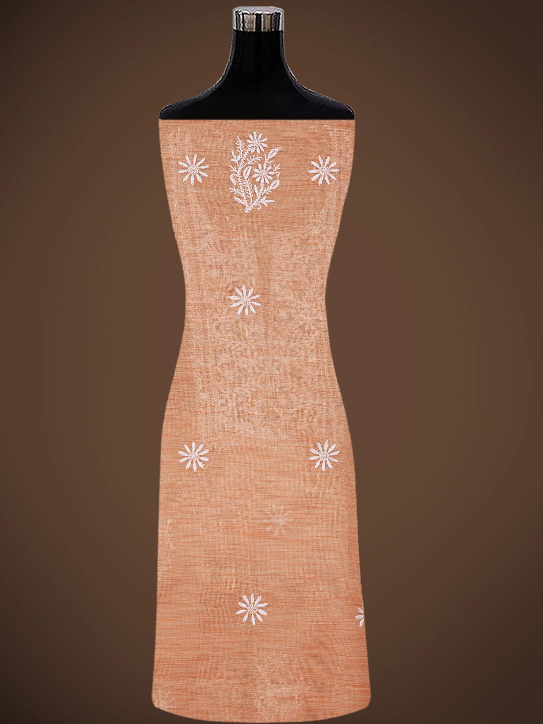 Ada Hand Embroidered Creamy Peach Tissue Lucknowi Chikankari Unstitched Kurta Dupatta Set 01A818309