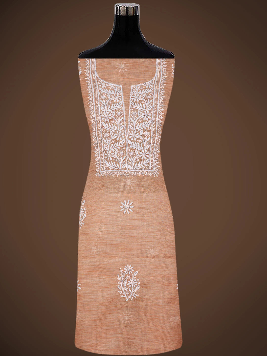 Ada Hand Embroidered Creamy Peach Tissue Lucknowi Chikankari Unstitched Kurta Dupatta Set 01A818309