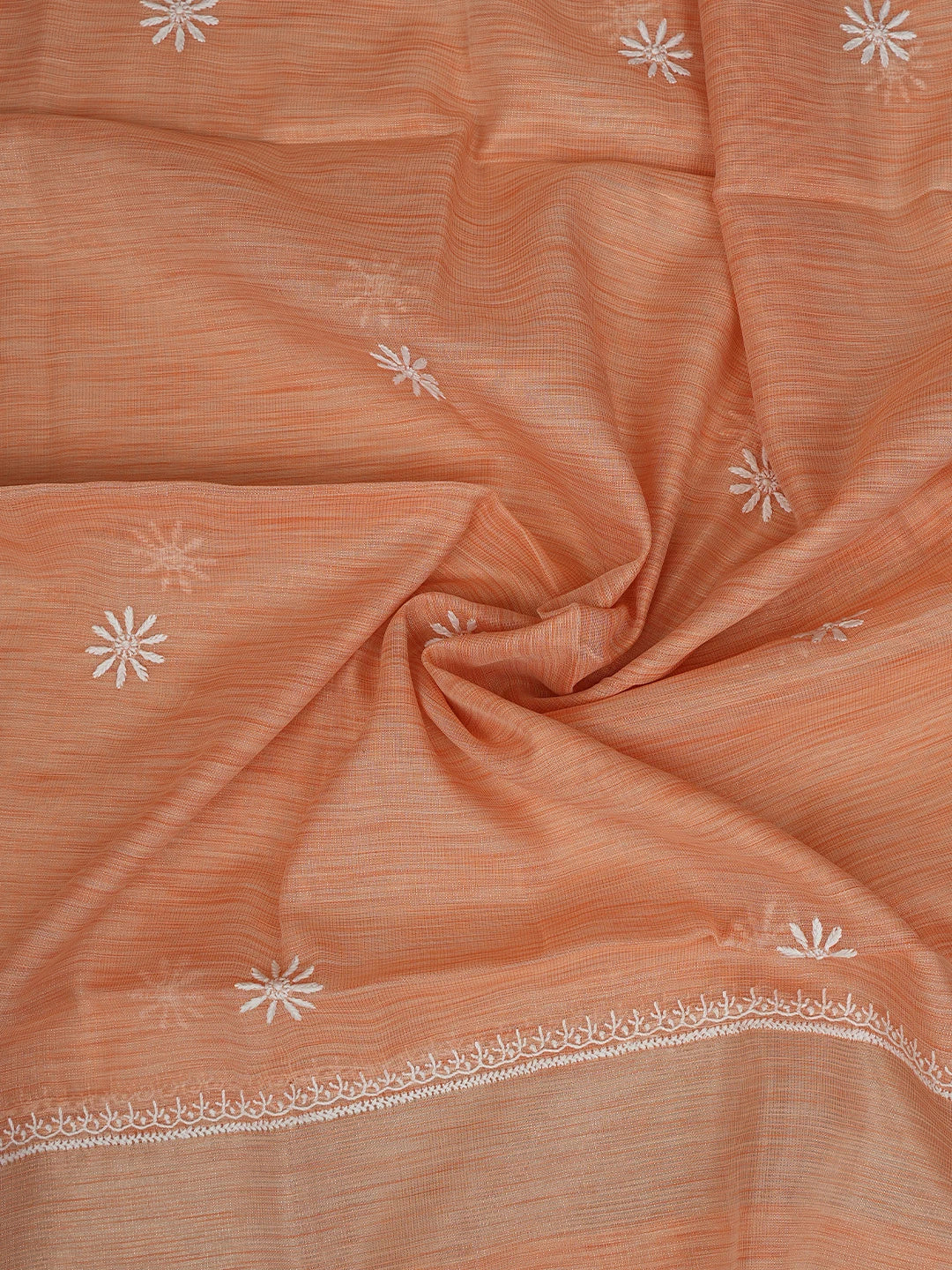 Ada Hand Embroidered Creamy Peach Tissue Lucknowi Chikankari Unstitched Kurta Dupatta Set 01A818309