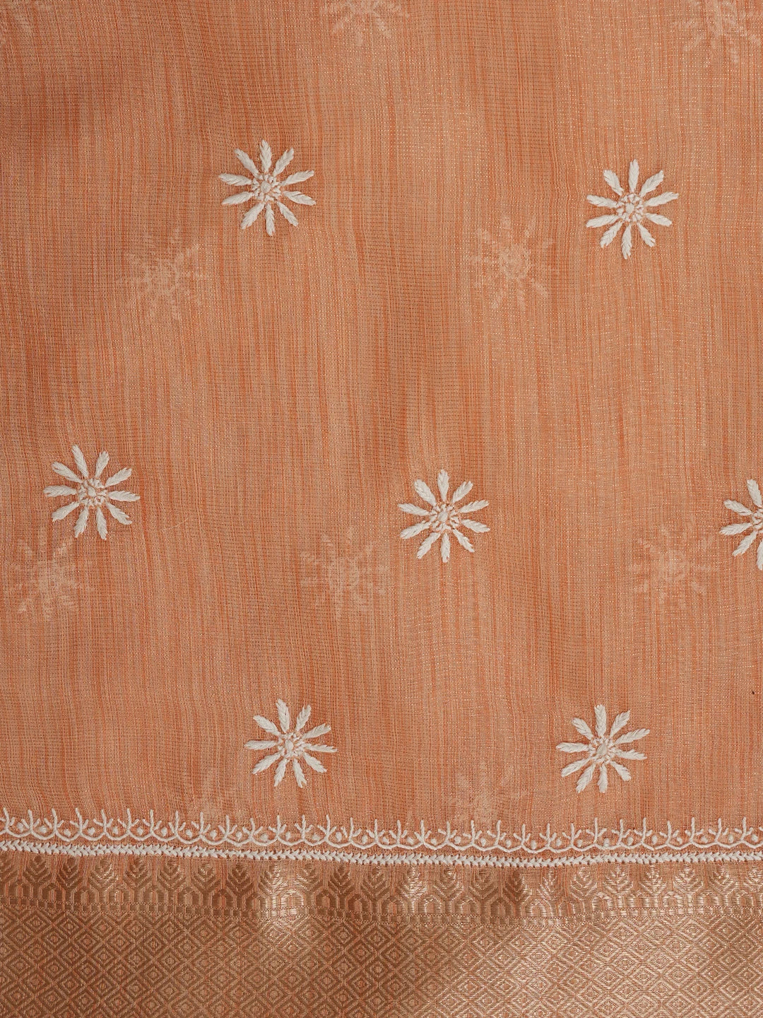 Ada Hand Embroidered Creamy Peach Tissue Lucknowi Chikankari Unstitched Kurta Dupatta Set 01A818309